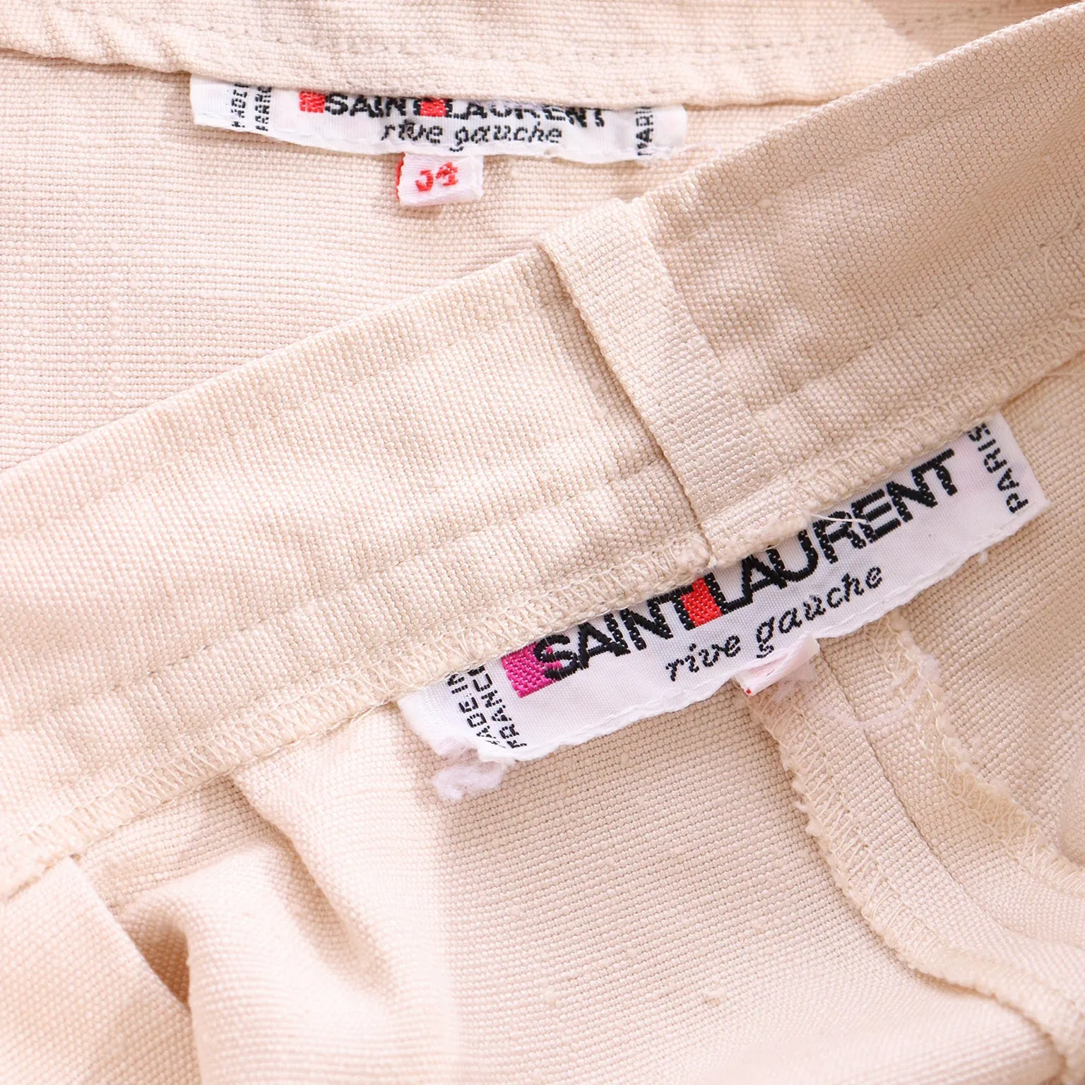 1970s Yves Saint Laurent Natural Linen 2 Pc Jacket & Trouser Suit