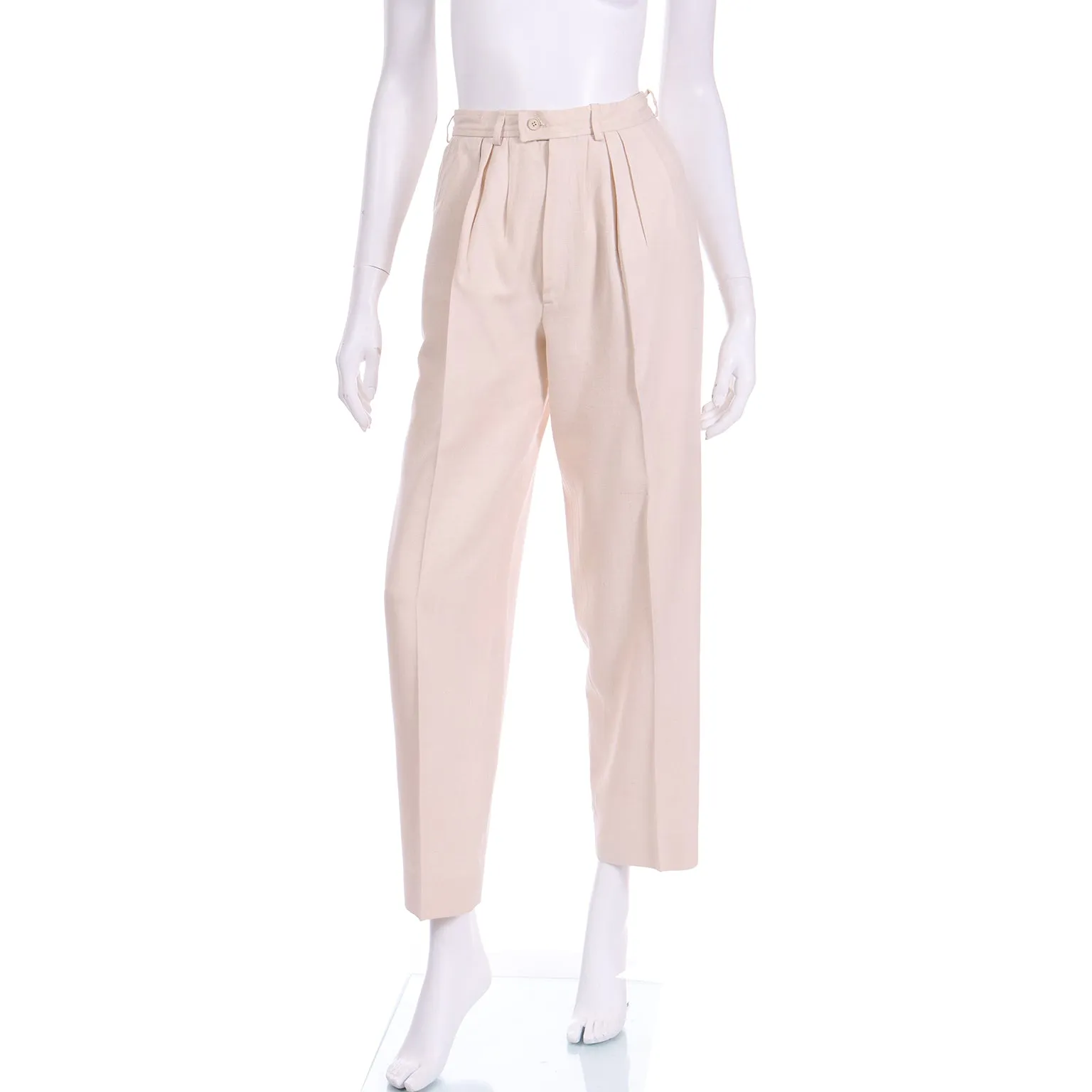 1970s Yves Saint Laurent Natural Linen 2 Pc Jacket & Trouser Suit
