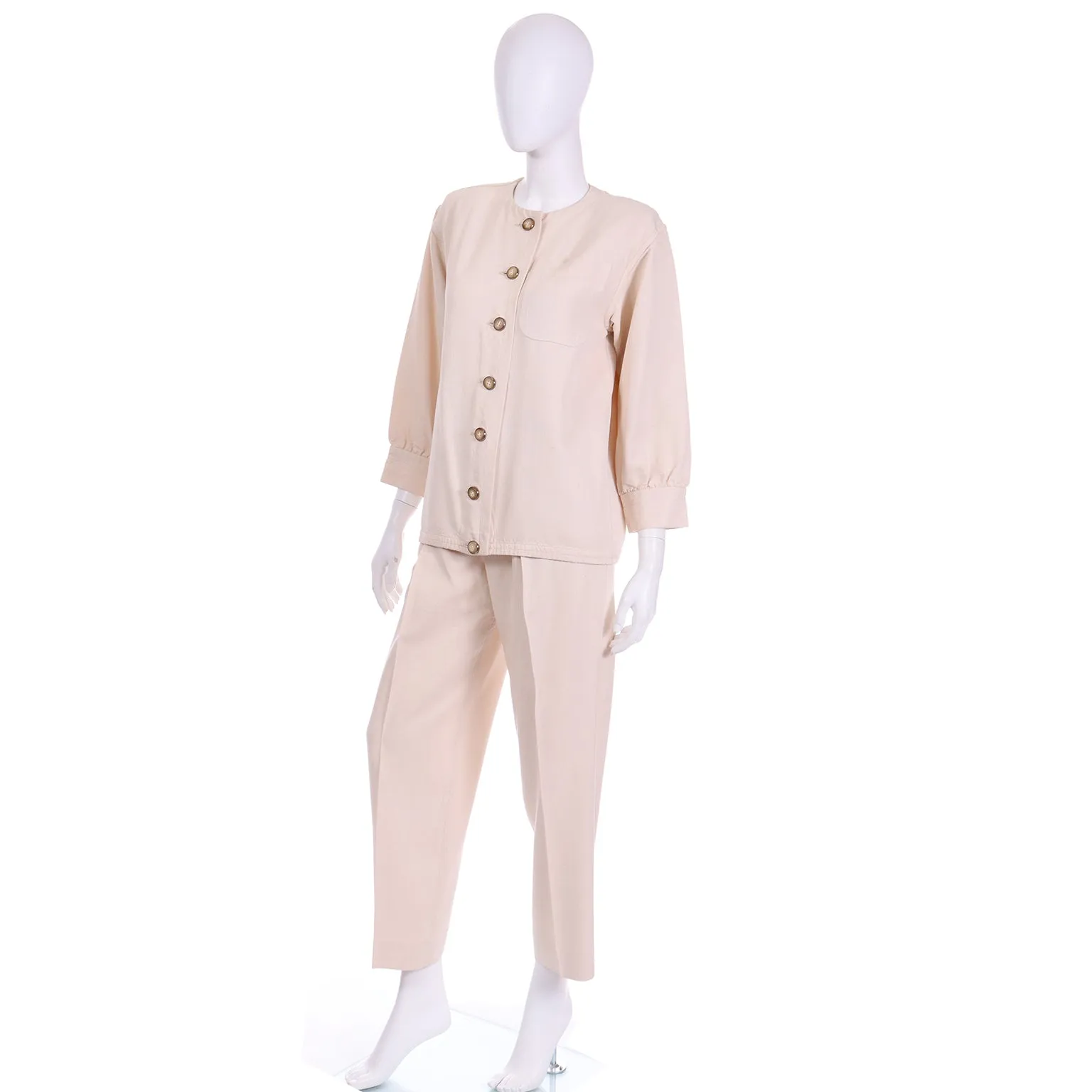 1970s Yves Saint Laurent Natural Linen 2 Pc Jacket & Trouser Suit