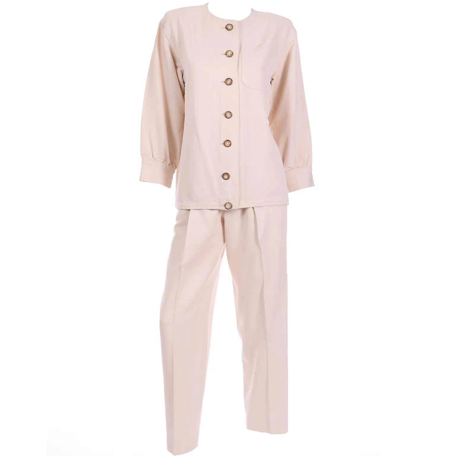1970s Yves Saint Laurent Natural Linen 2 Pc Jacket & Trouser Suit