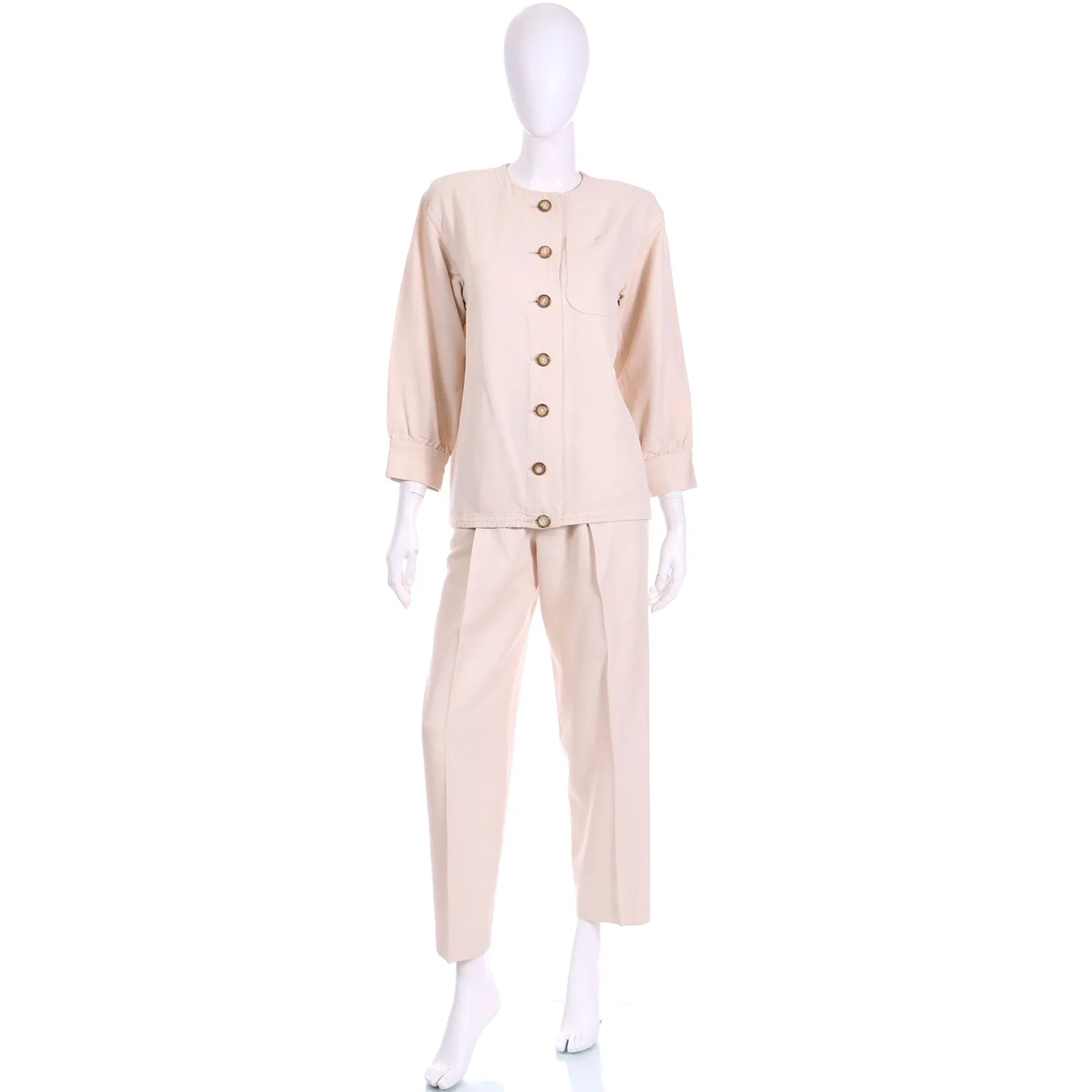 1970s Yves Saint Laurent Natural Linen 2 Pc Jacket & Trouser Suit