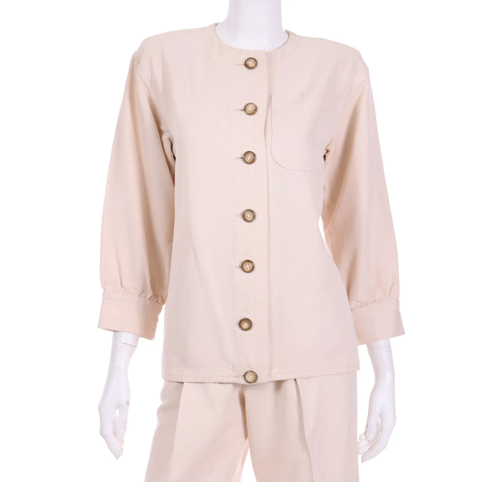 1970s Yves Saint Laurent Natural Linen 2 Pc Jacket & Trouser Suit