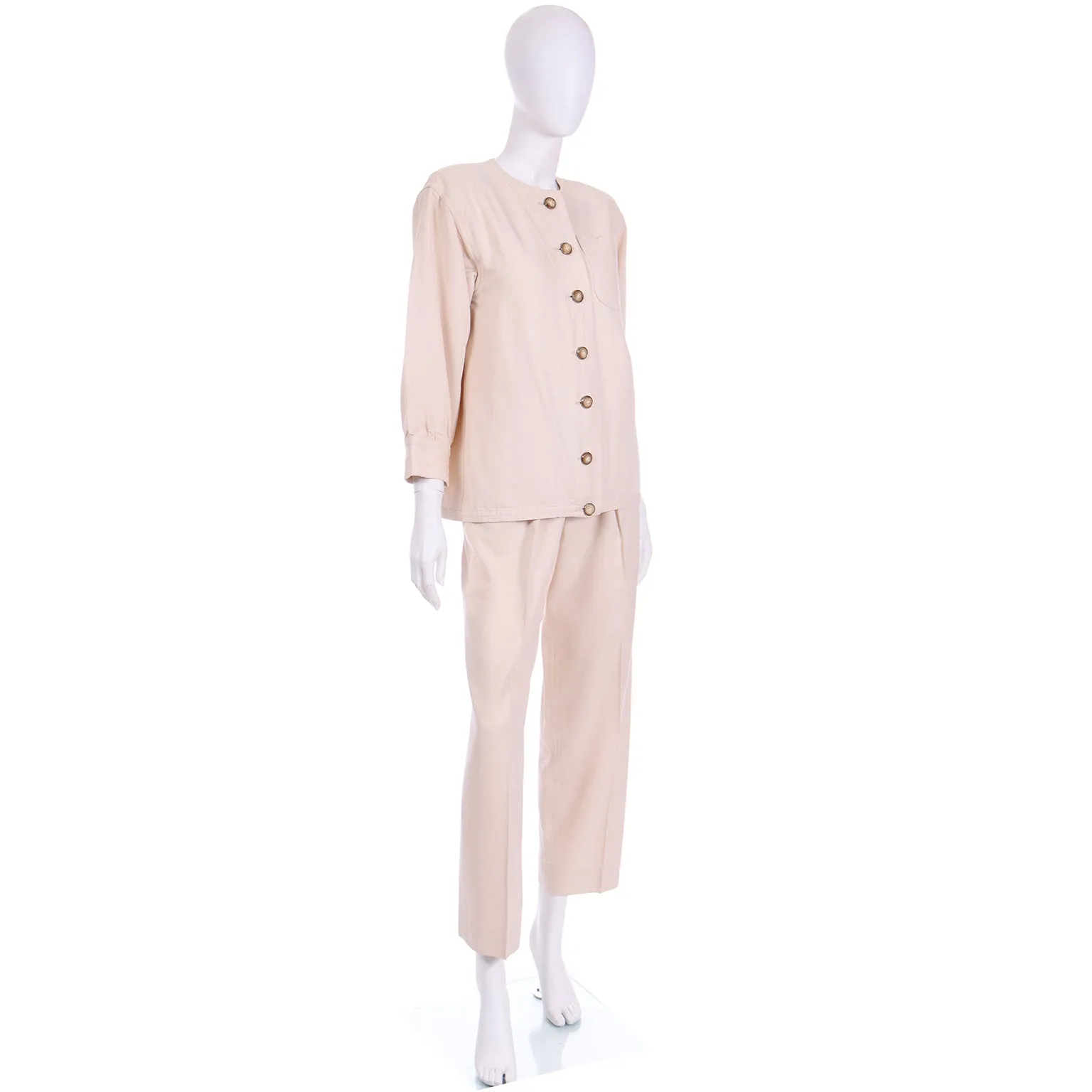 1970s Yves Saint Laurent Natural Linen 2 Pc Jacket & Trouser Suit
