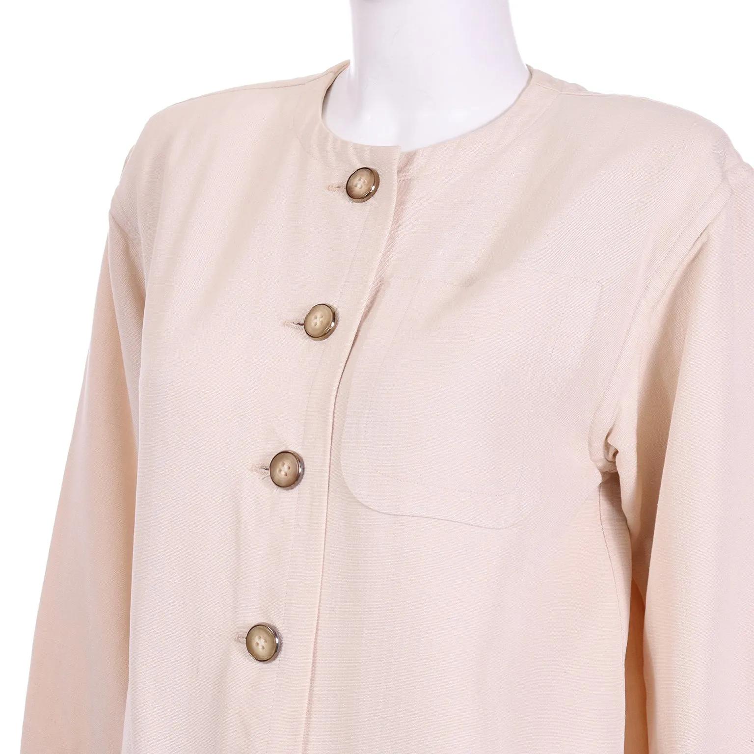 1970s Yves Saint Laurent Natural Linen 2 Pc Jacket & Trouser Suit