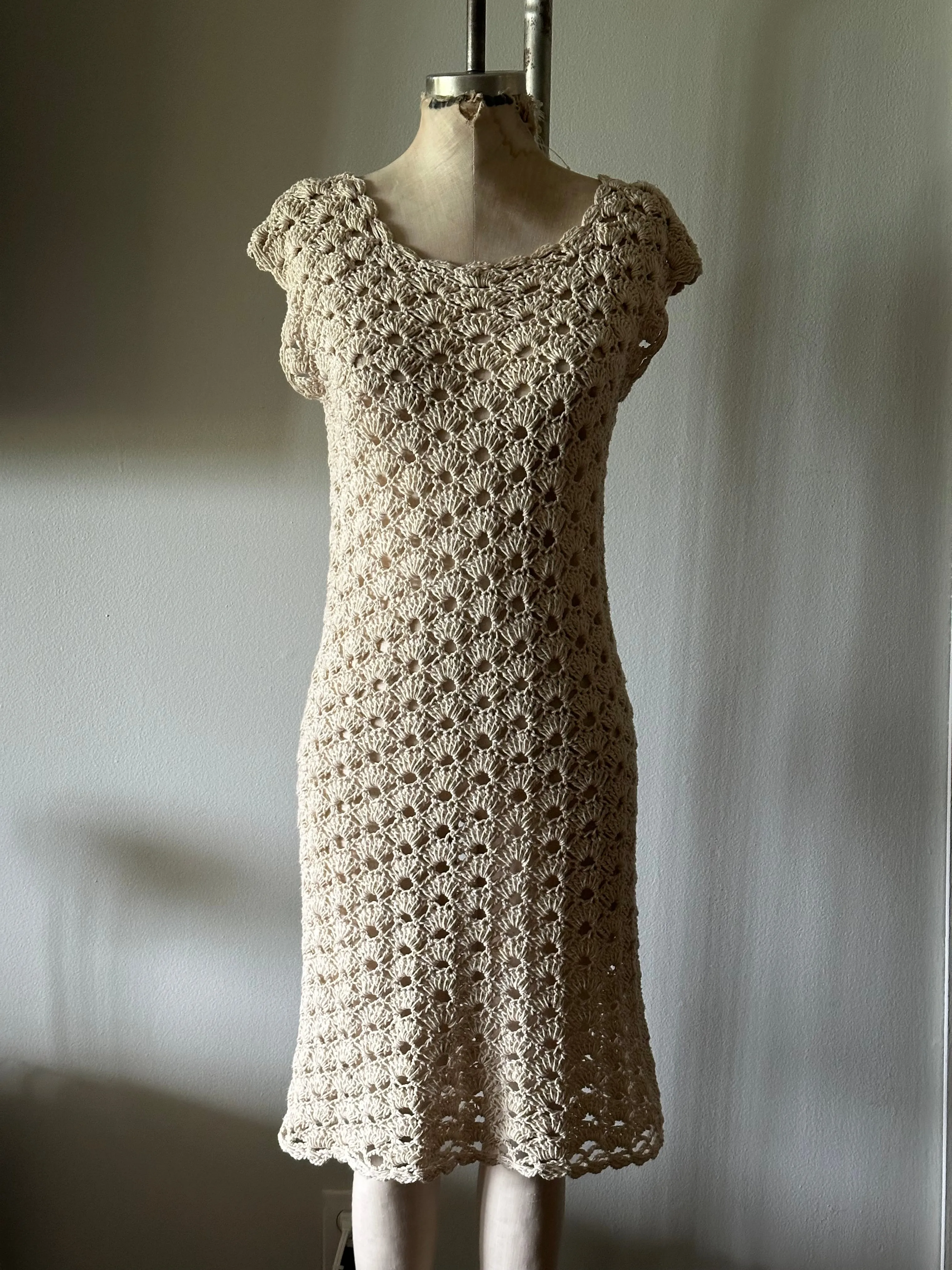 70s Boho Crochet Lace Ivory Handmade dress from Rico International