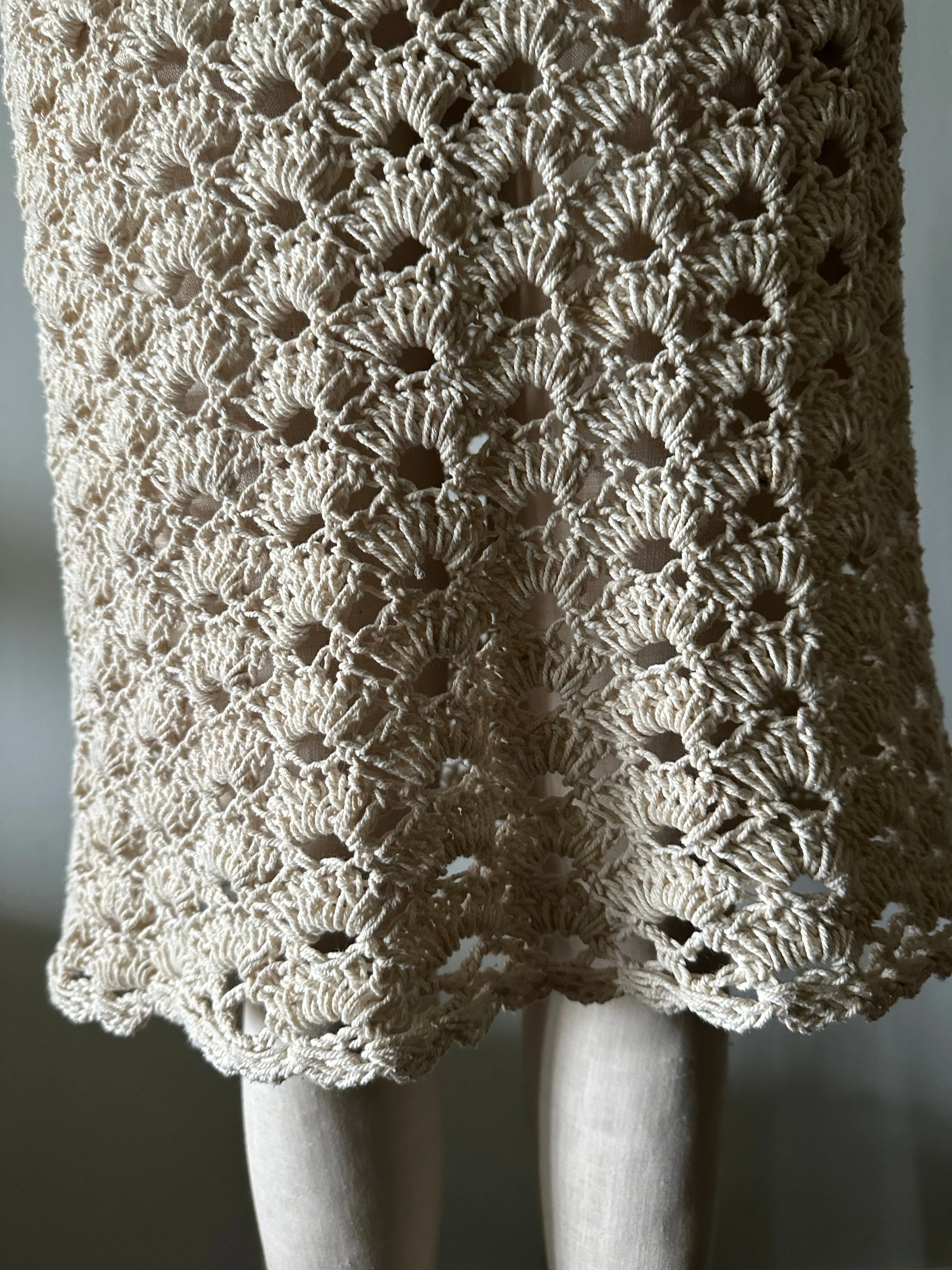 70s Boho Crochet Lace Ivory Handmade dress from Rico International