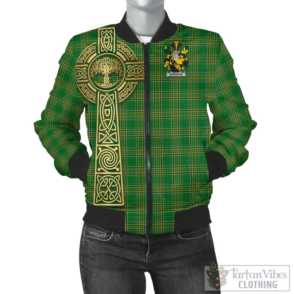 Abraham Irish Clan Tartan Bomber Jacket with Coat of Arms Celtic Tree of Life Style