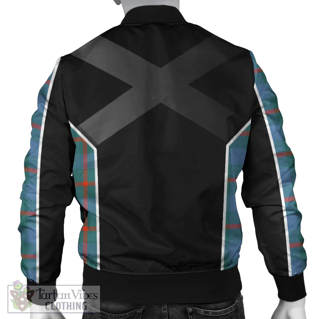 Agnew Ancient Tartan Bomber Jacket with Family Crest and Scottish Thistle Vibes Sport Style