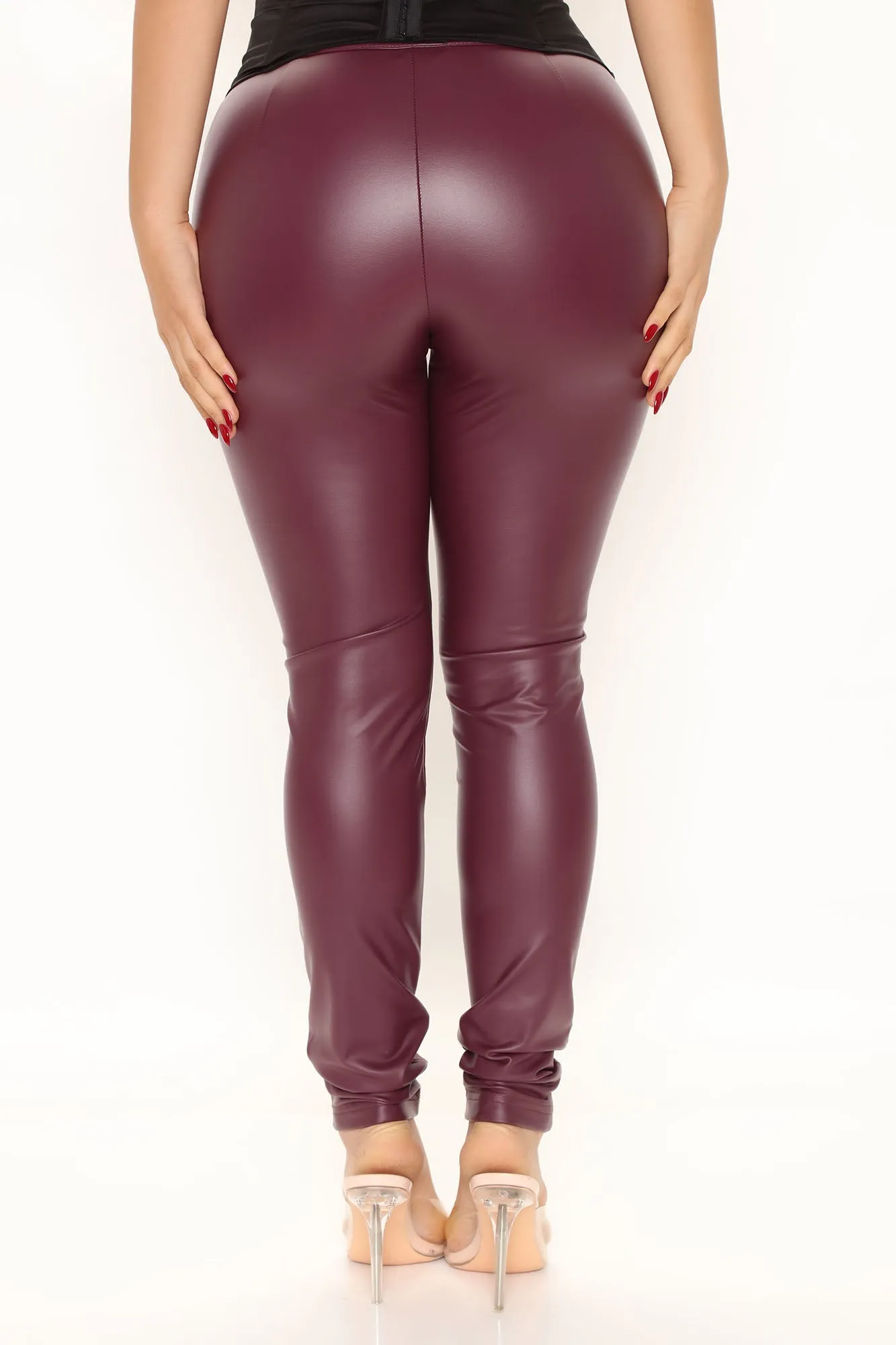 All Eyes On You Faux Leather Leggings - Burgundy
