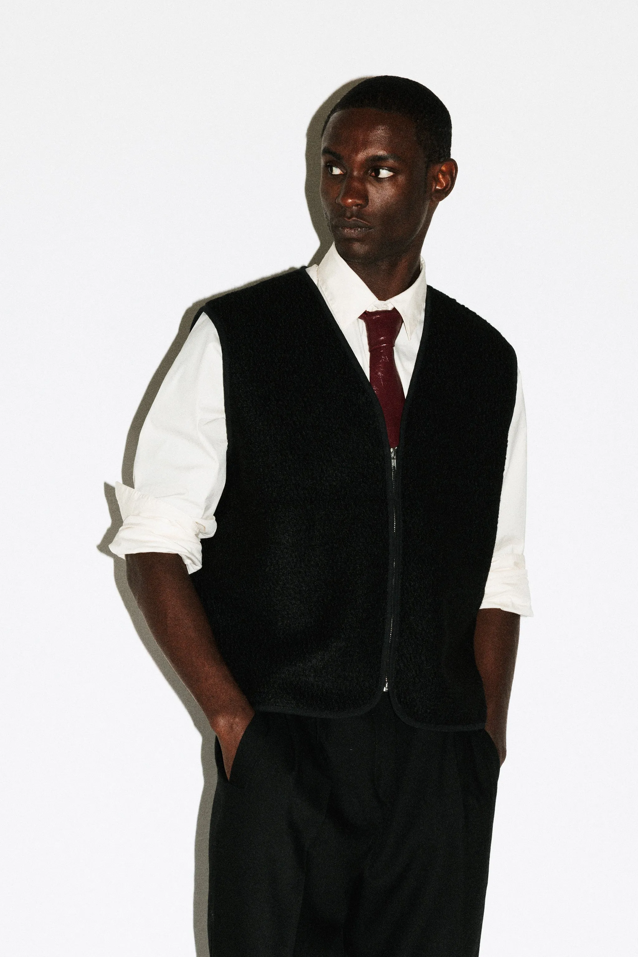 Alta Textural Teddy Gilet  |  Black