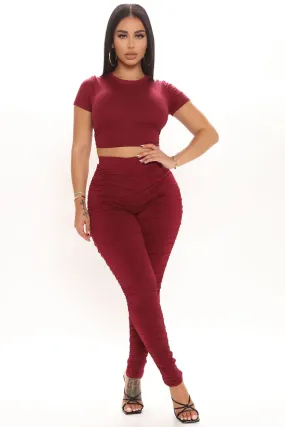 Aries Babe Ruched Legging Set - Burgundy
