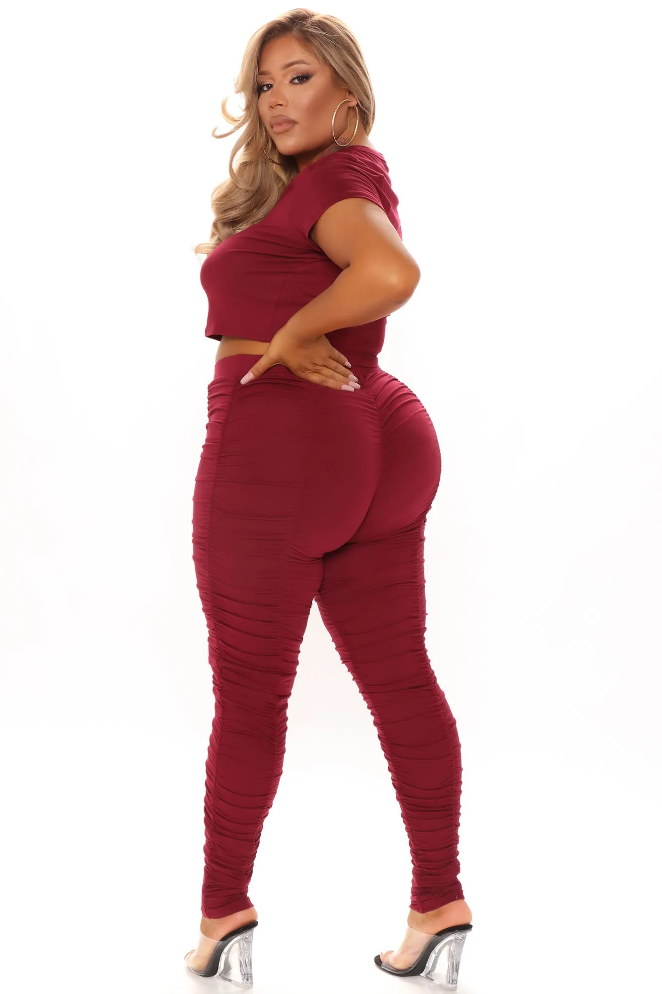Aries Babe Ruched Legging Set - Burgundy