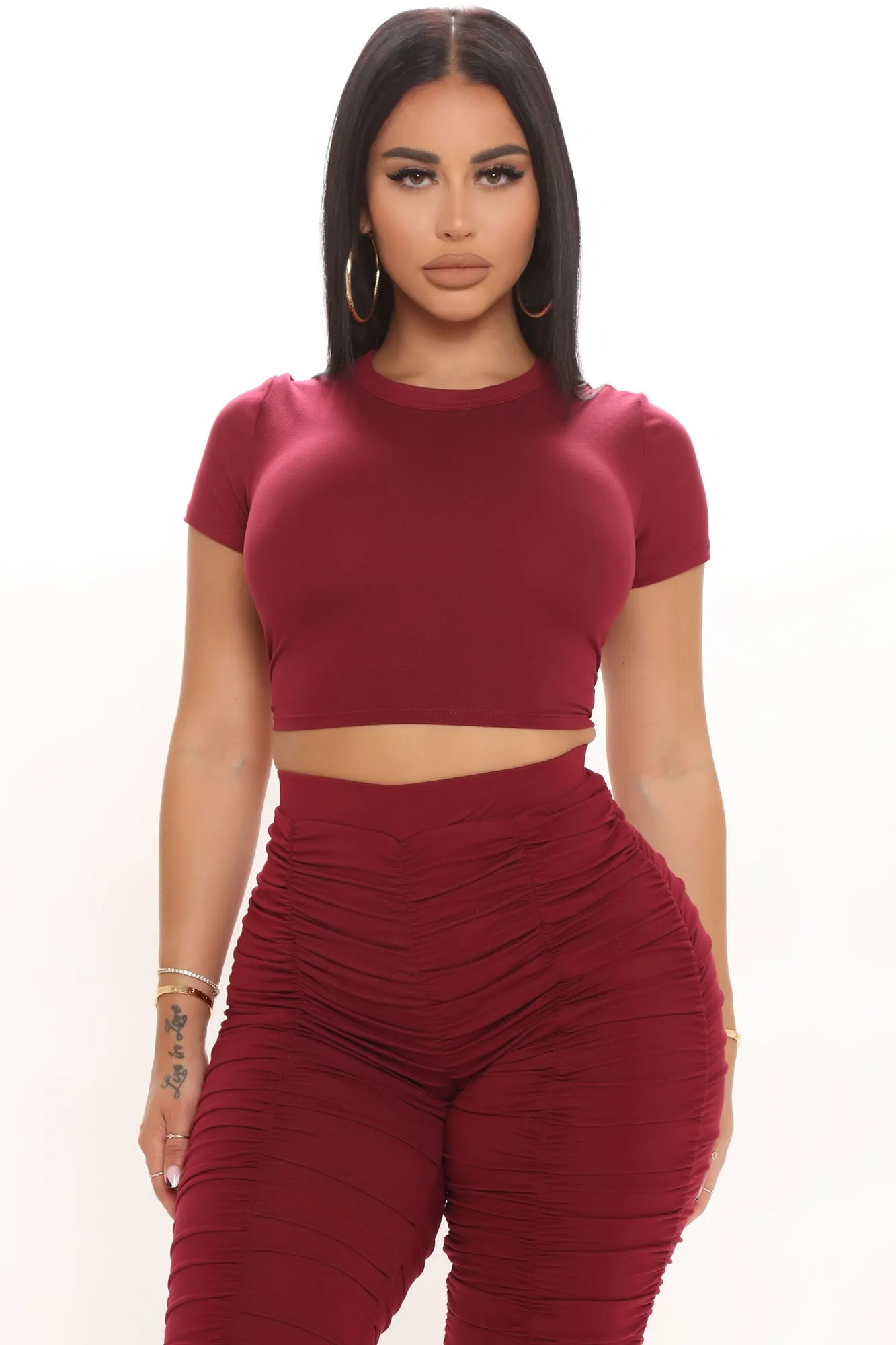 Aries Babe Ruched Legging Set - Burgundy