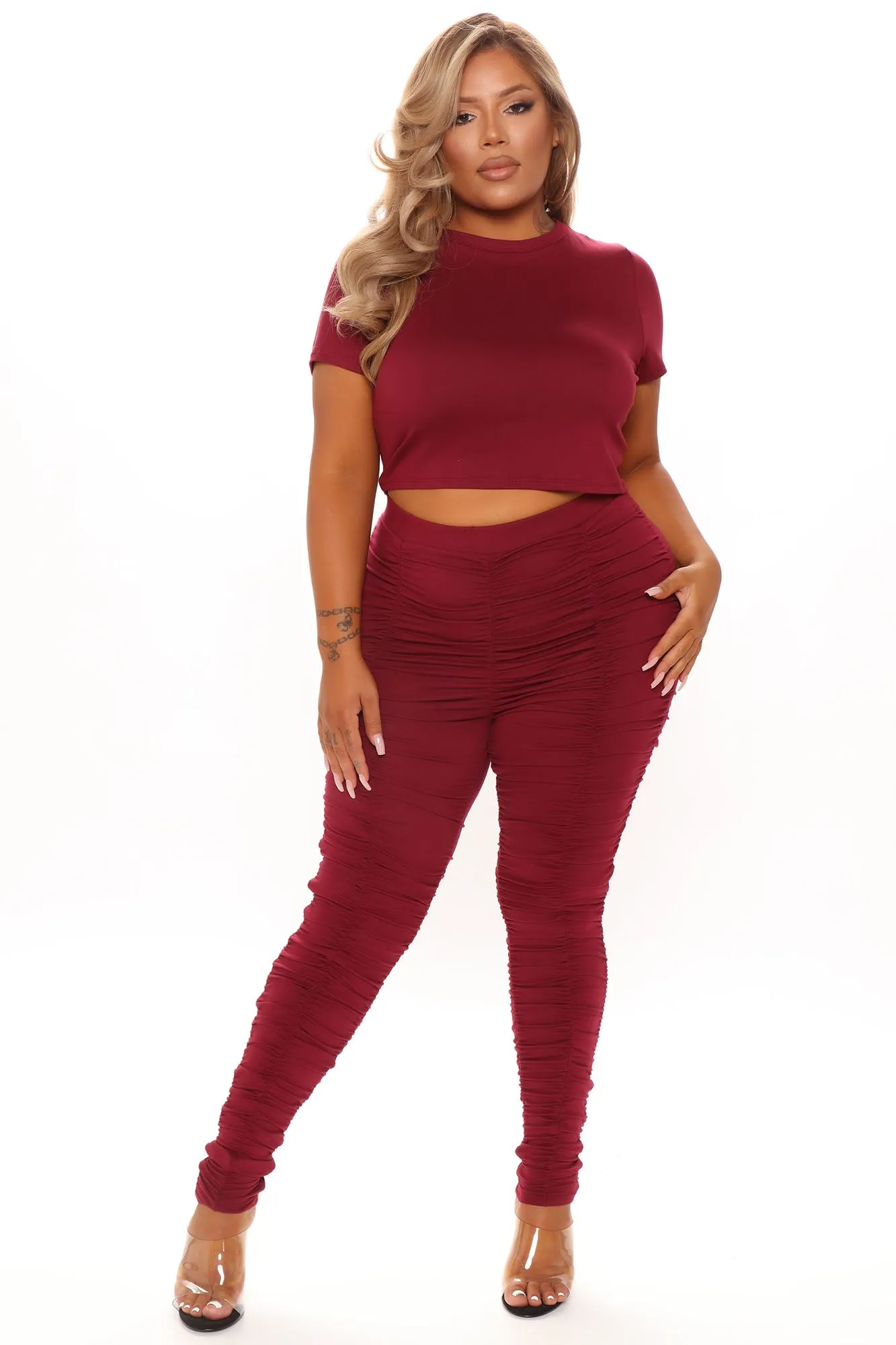 Aries Babe Ruched Legging Set - Burgundy