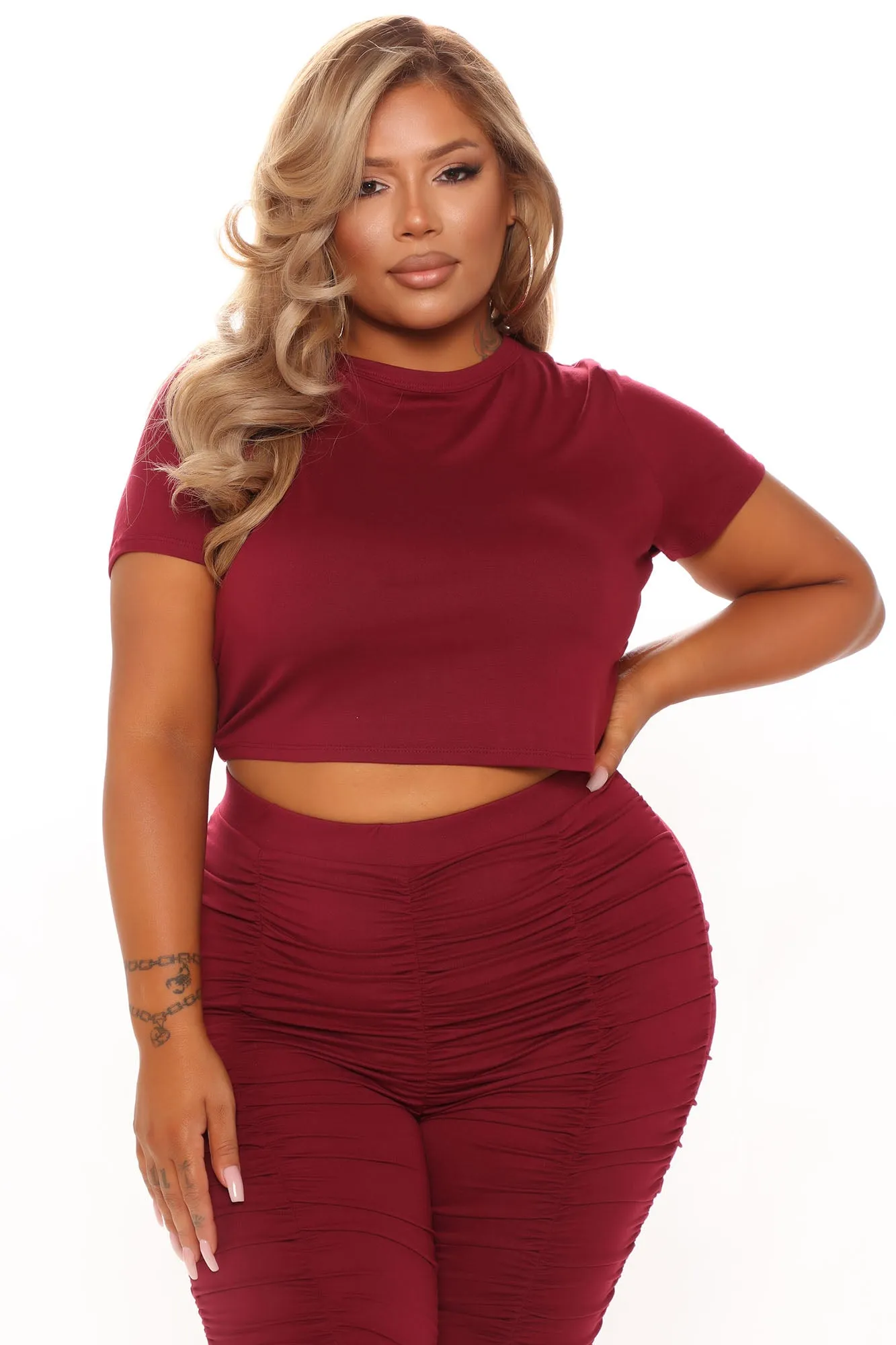 Aries Babe Ruched Legging Set - Burgundy
