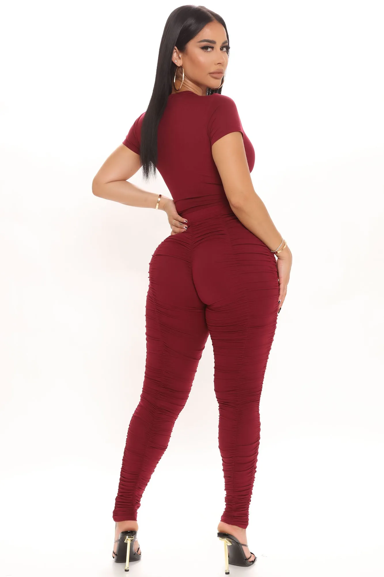 Aries Babe Ruched Legging Set - Burgundy