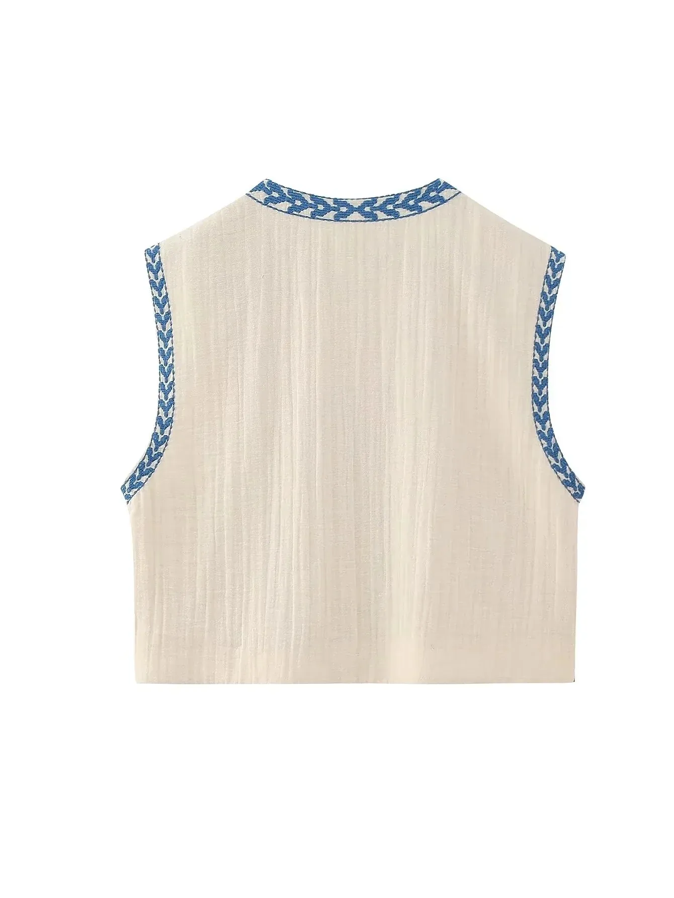 Artisanal Embroidered Cropped Waistcoat - Women Vintage Vest