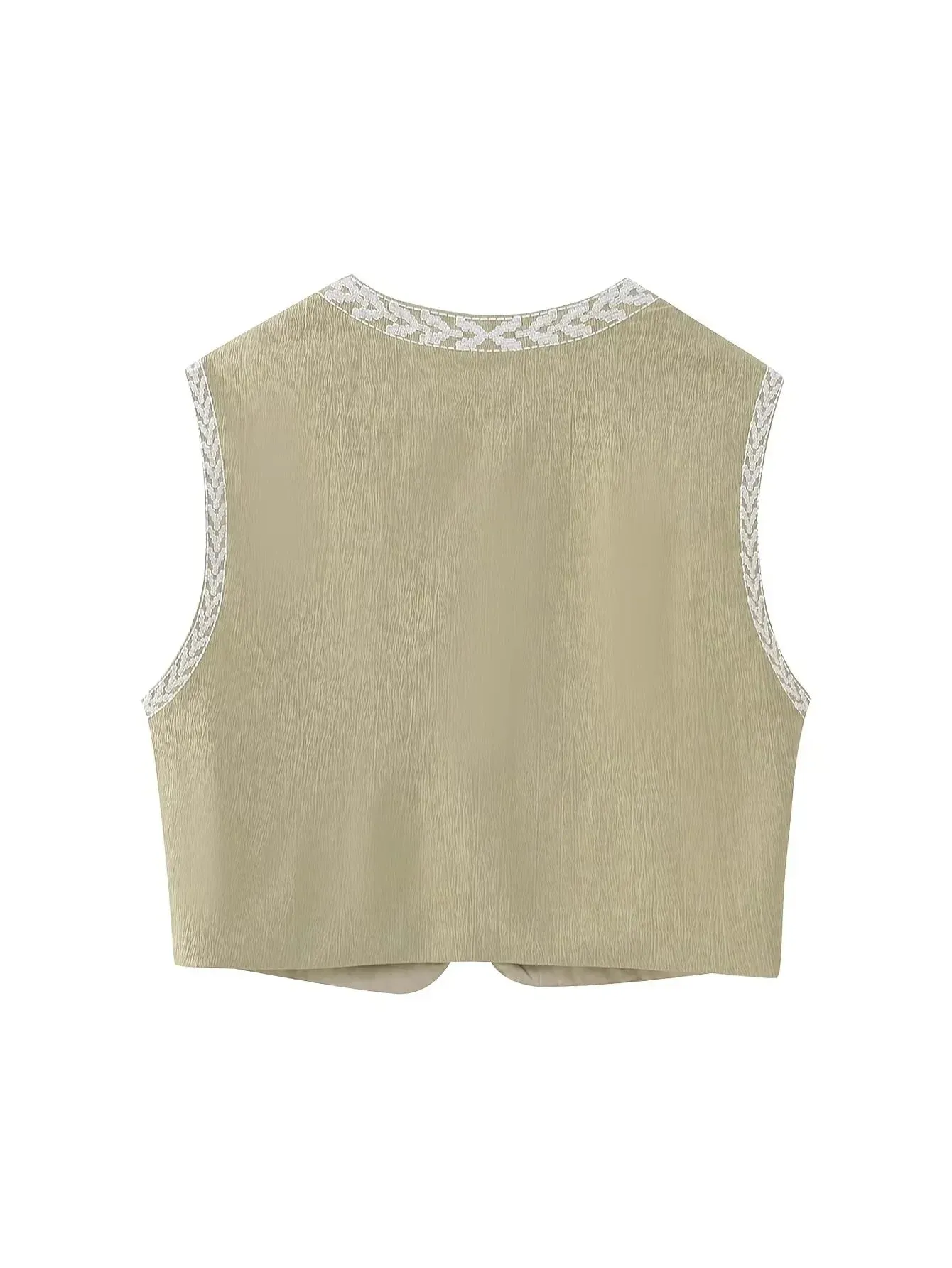 Artisanal Embroidered Cropped Waistcoat - Women Vintage Vest