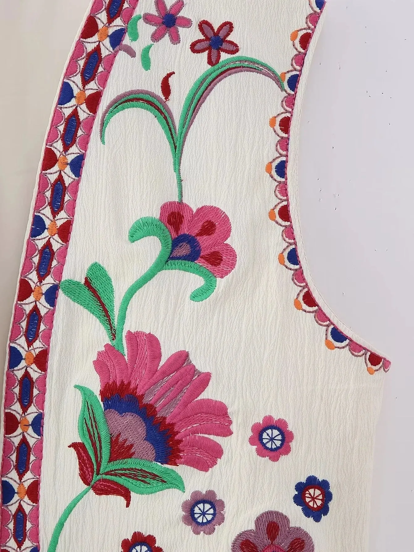 Artisanal Embroidered Cropped Waistcoat - Women Vintage Vest