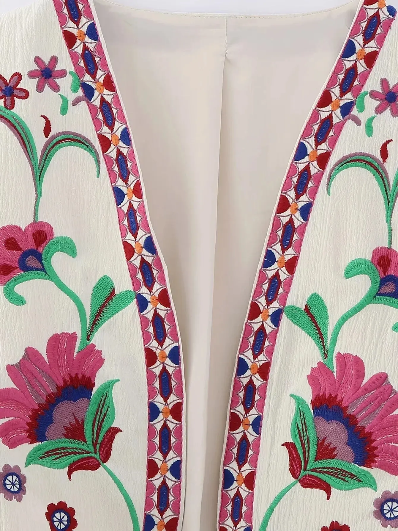 Artisanal Embroidered Cropped Waistcoat - Women Vintage Vest