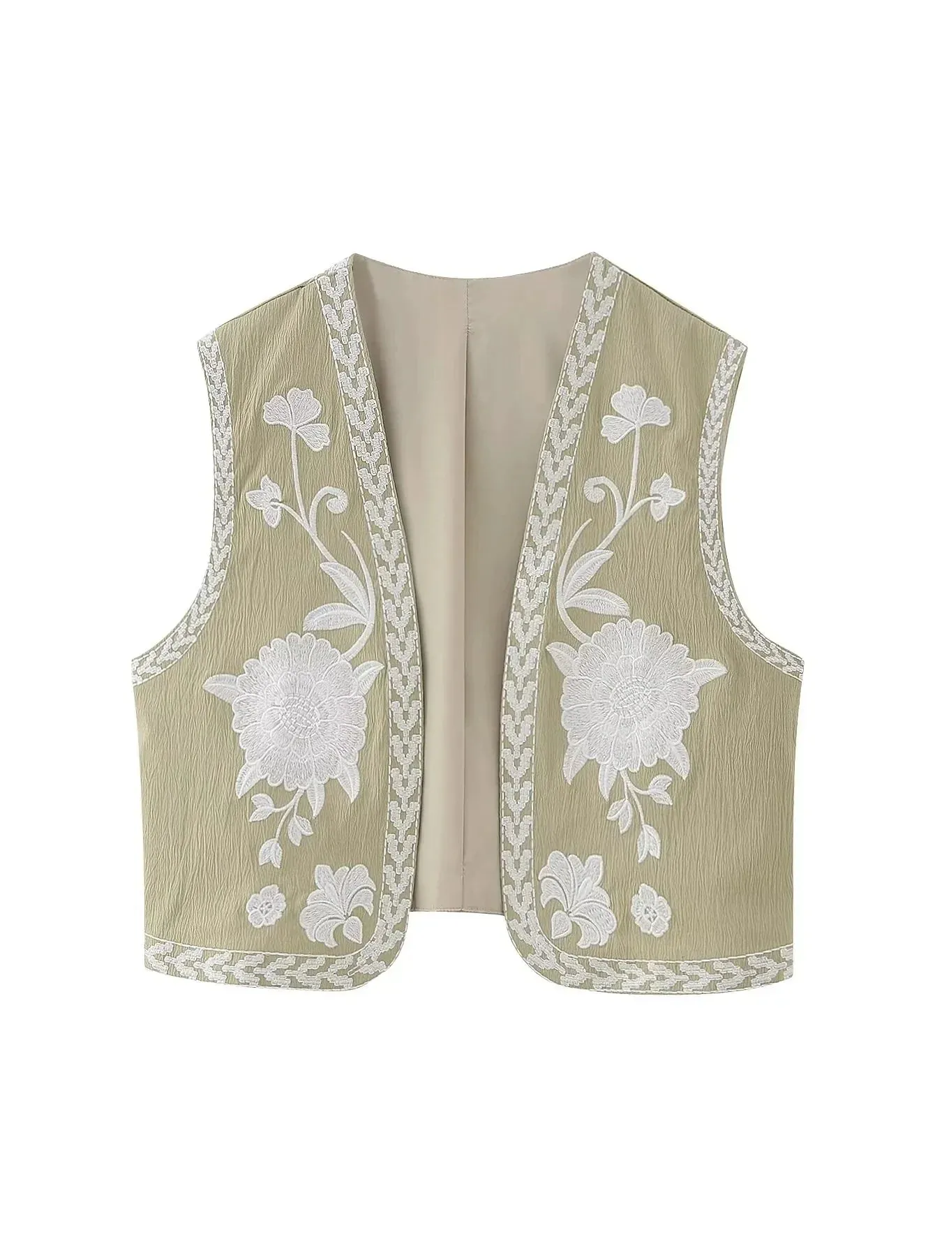 Artisanal Embroidered Cropped Waistcoat - Women Vintage Vest