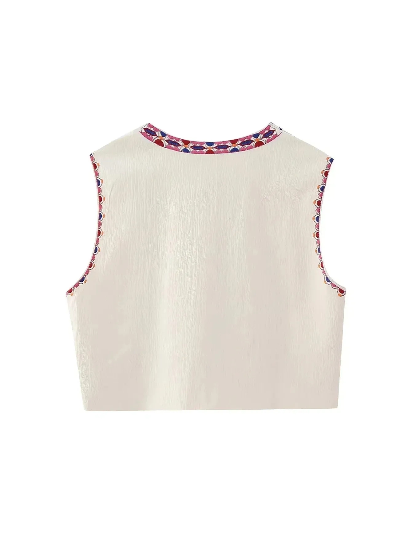 Artisanal Embroidered Cropped Waistcoat - Women Vintage Vest