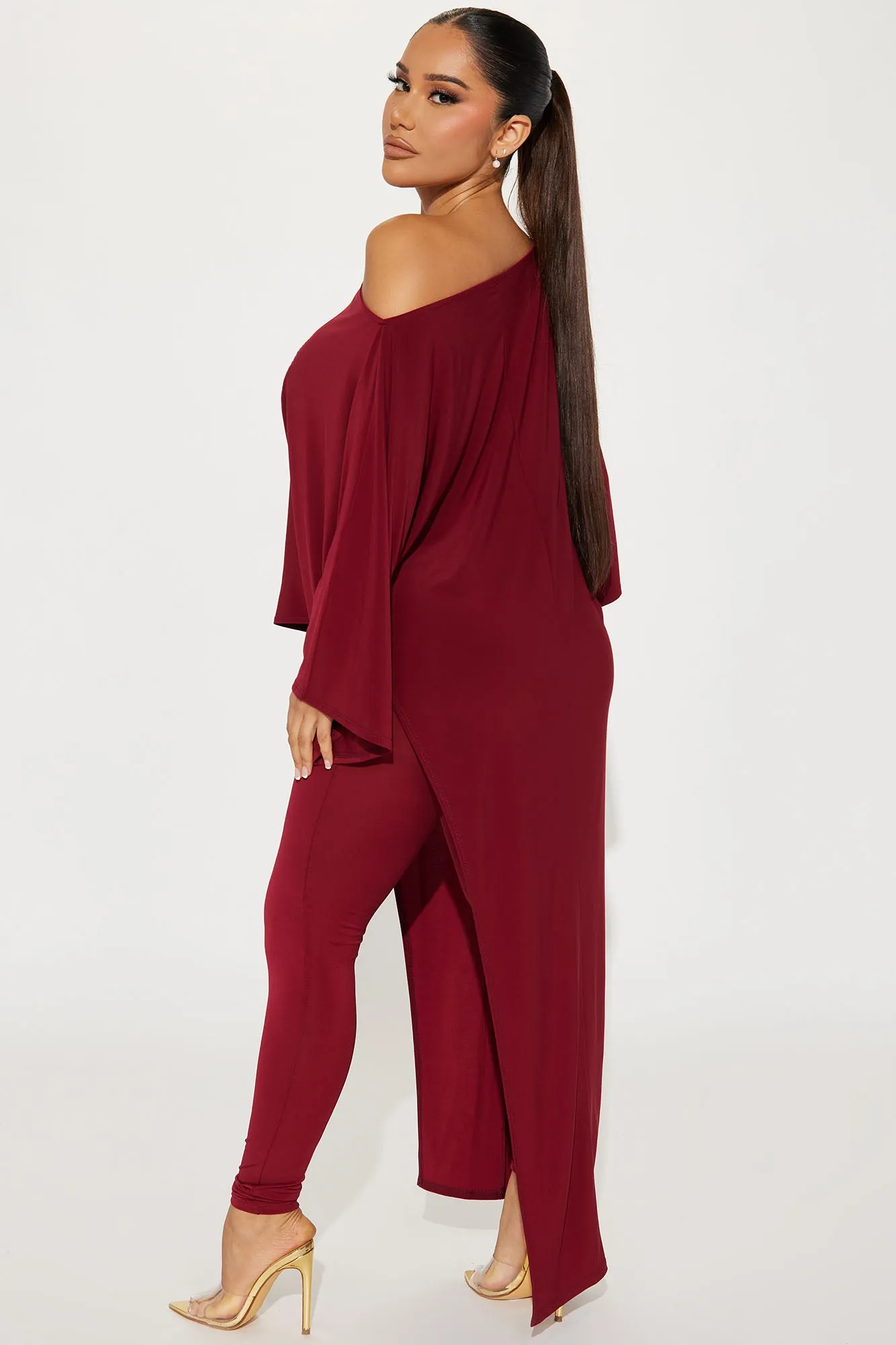 Beverly Off Shoulder Legging Set - Burgundy