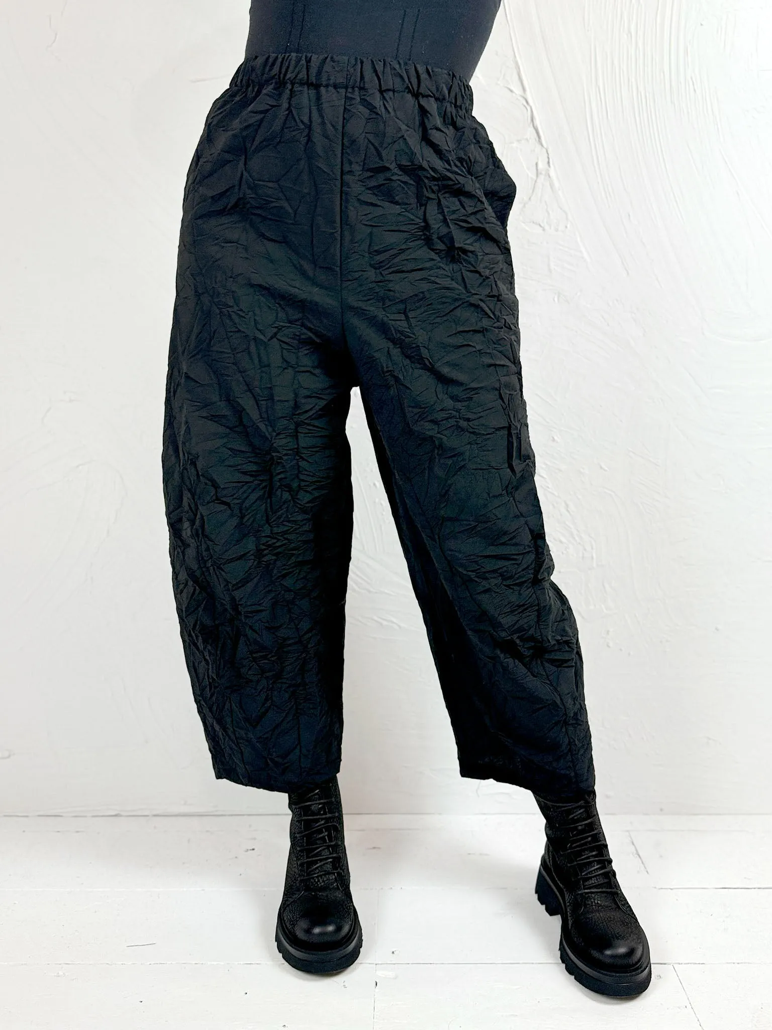 Black Crinkle Cotton Trousers