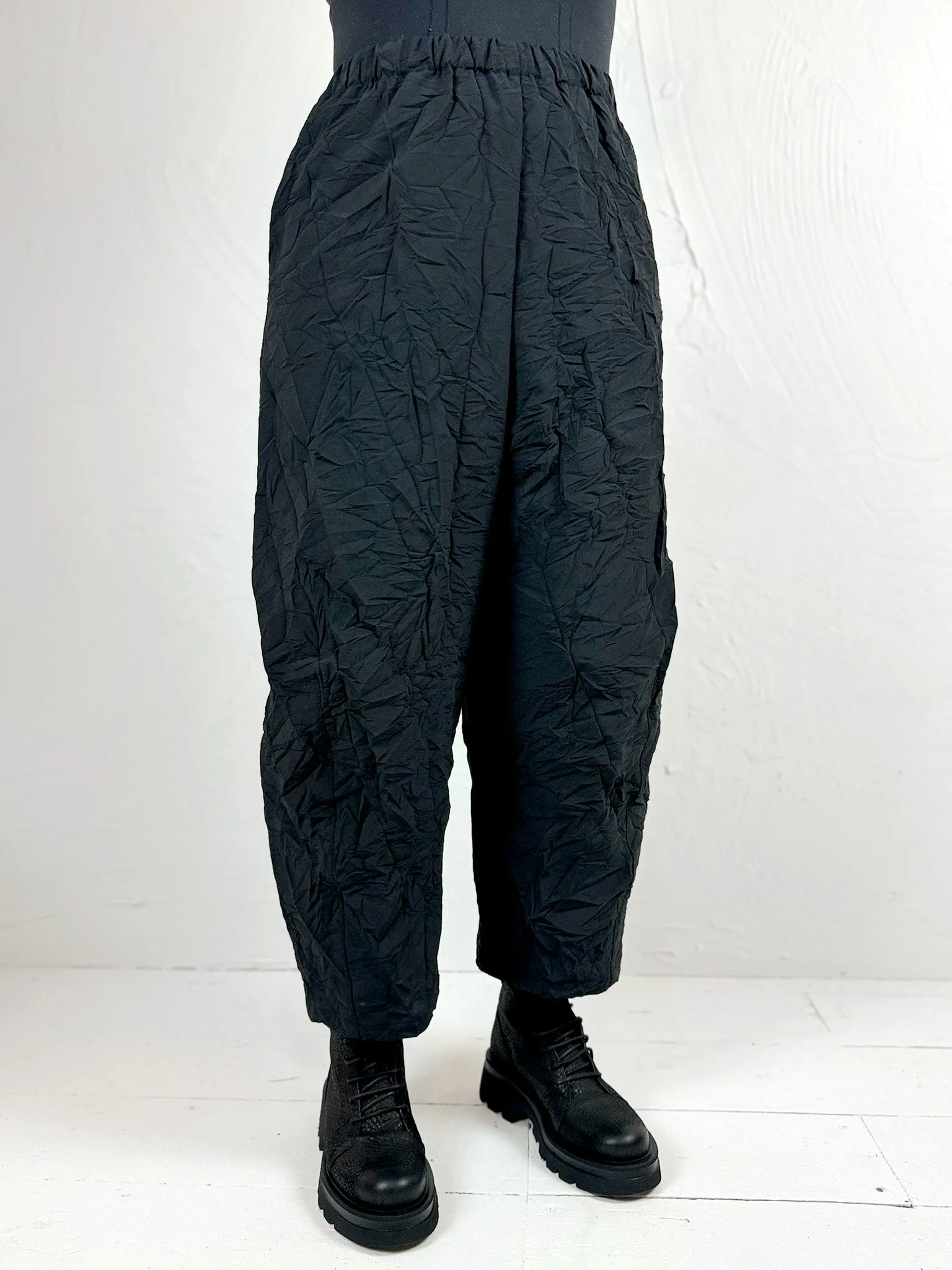 Black Crinkle Cotton Trousers