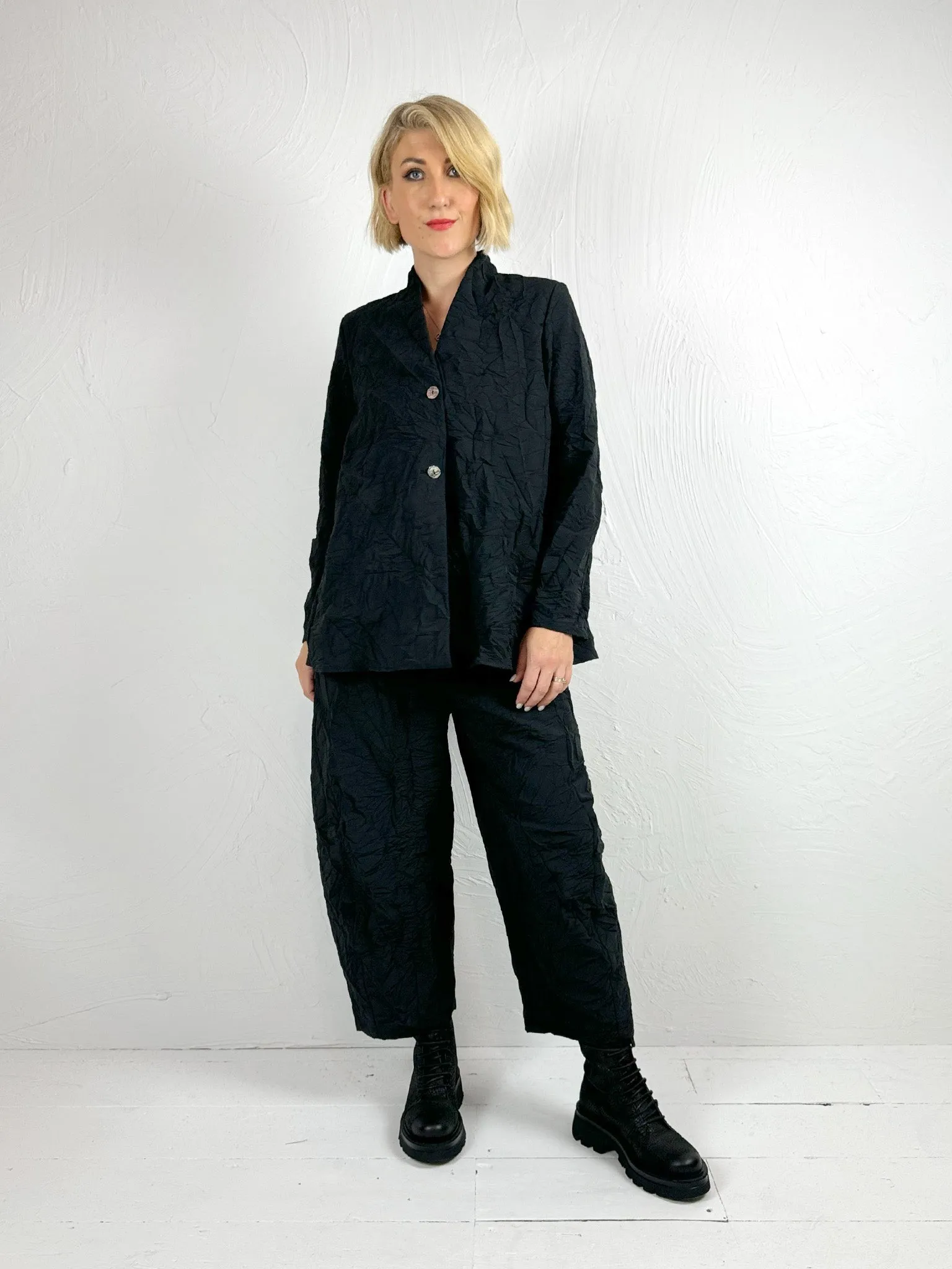 Black Crinkle Cotton Trousers