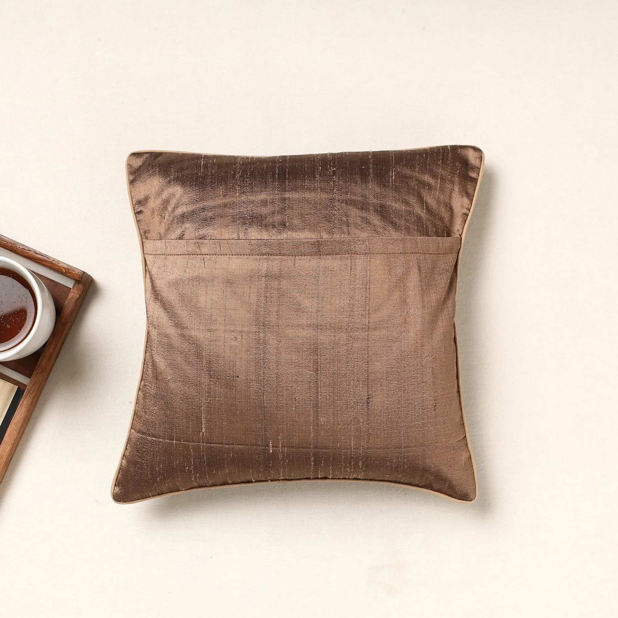 Black - Kutch Neran Hand Embroidery Cotton Cushion Cover (12 x 12 in)