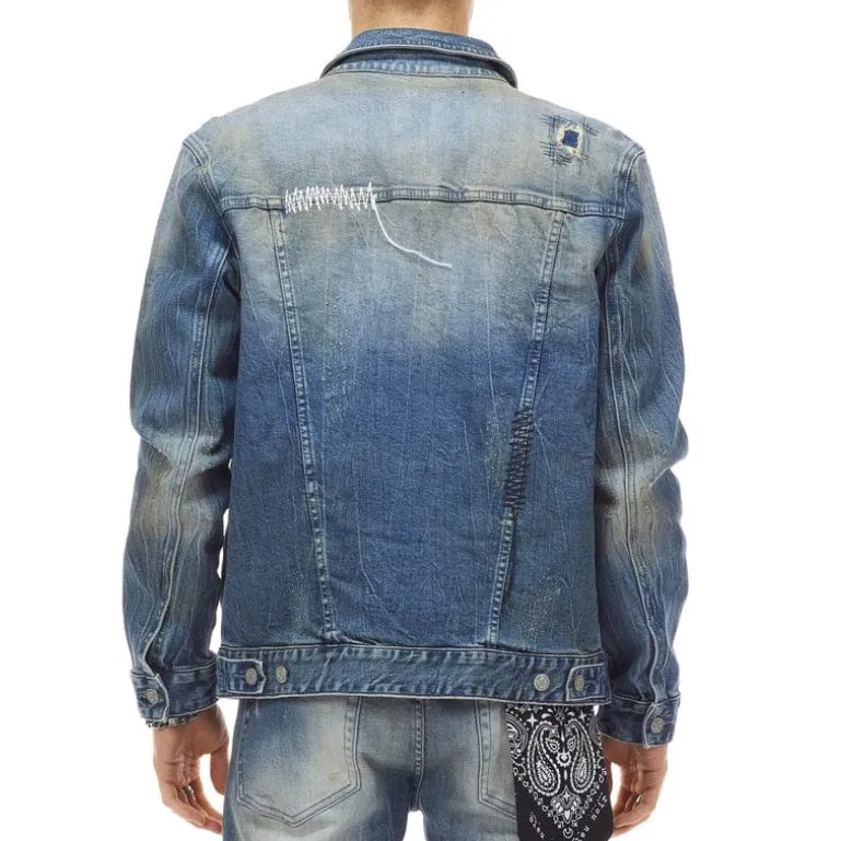 Bleu Noir Plaid Patchwork Denim Jacket (Tinsel Blue) - BNJ0940