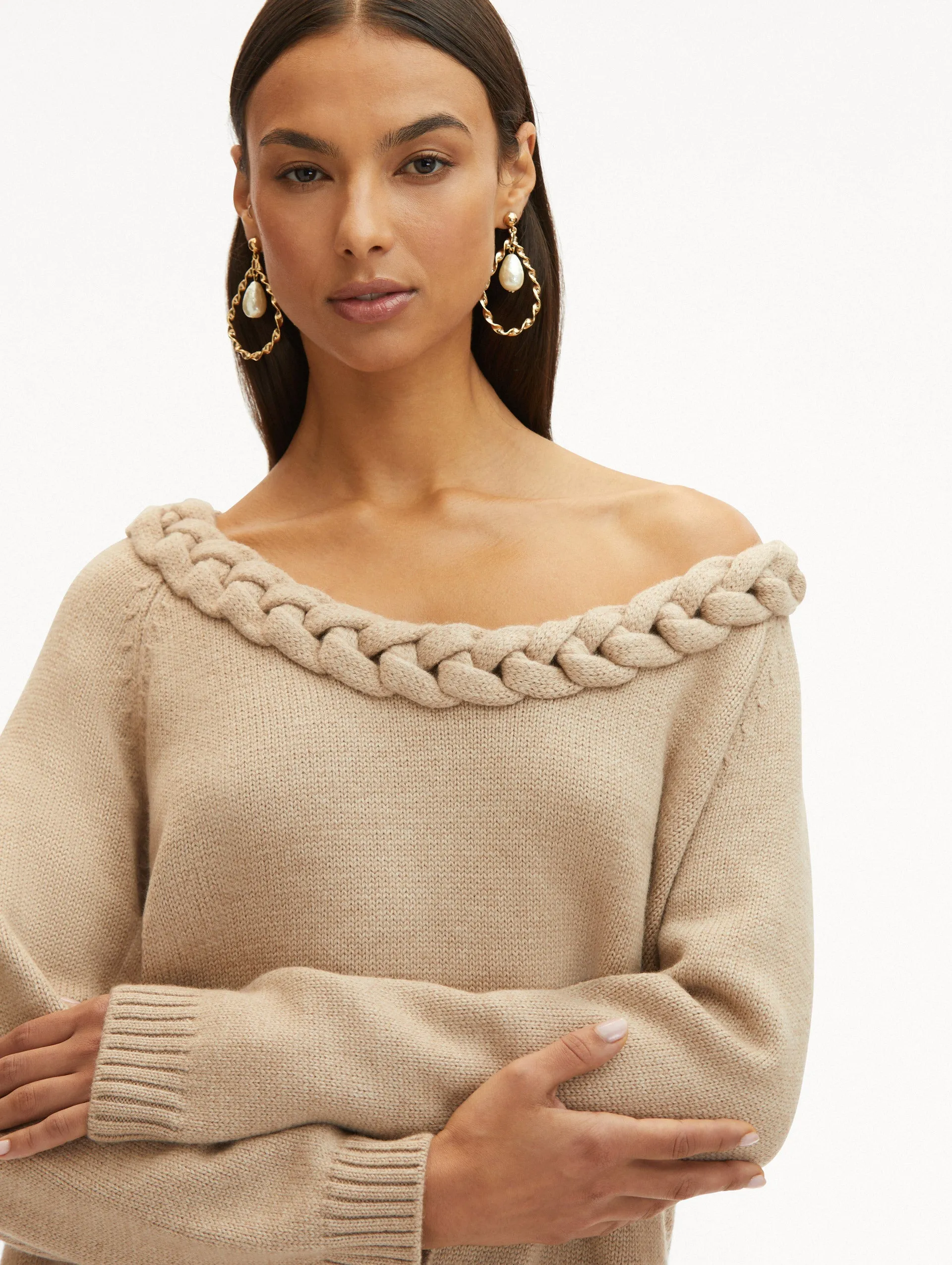 Braided Neckline Pullover
