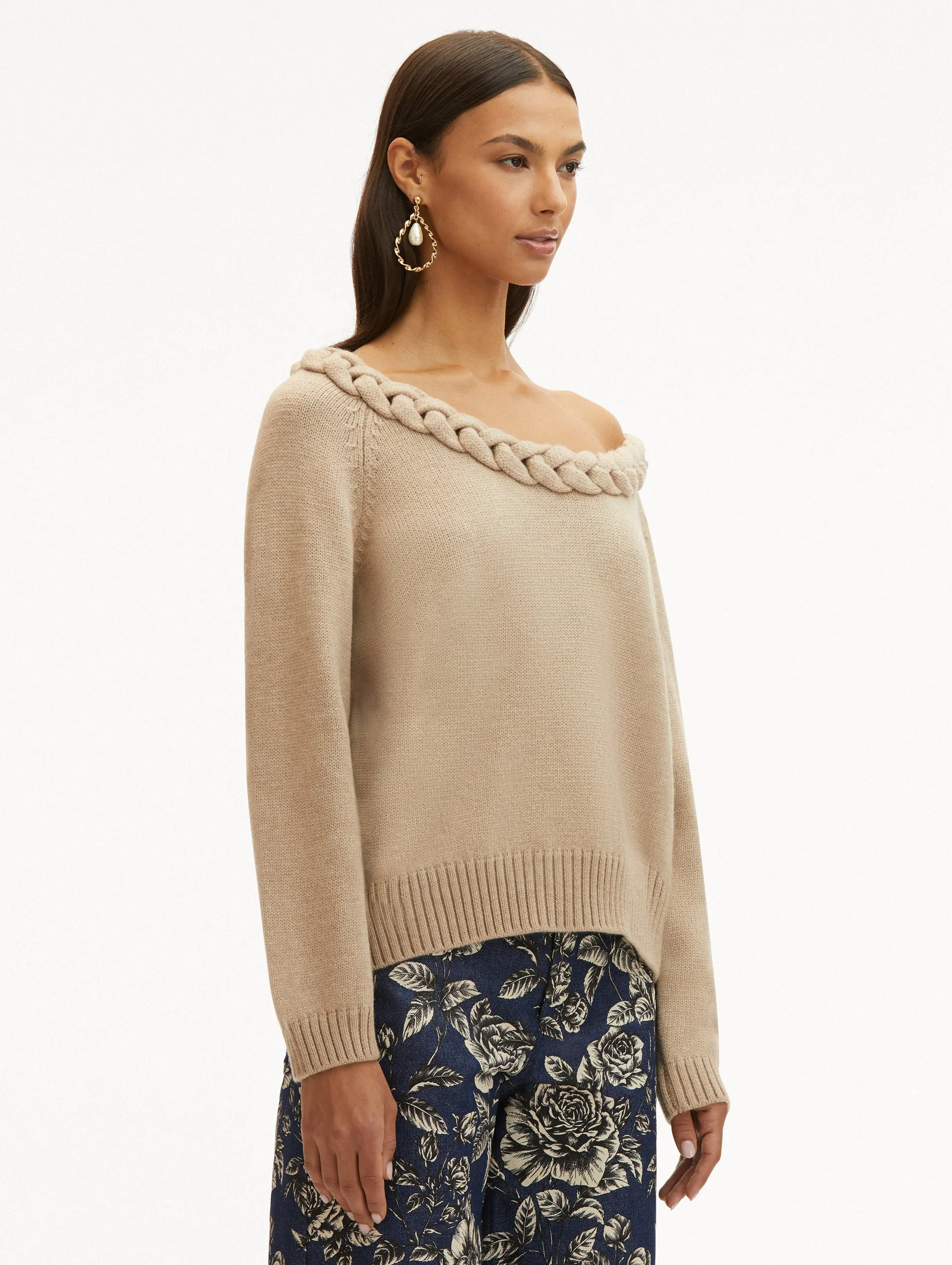 Braided Neckline Pullover