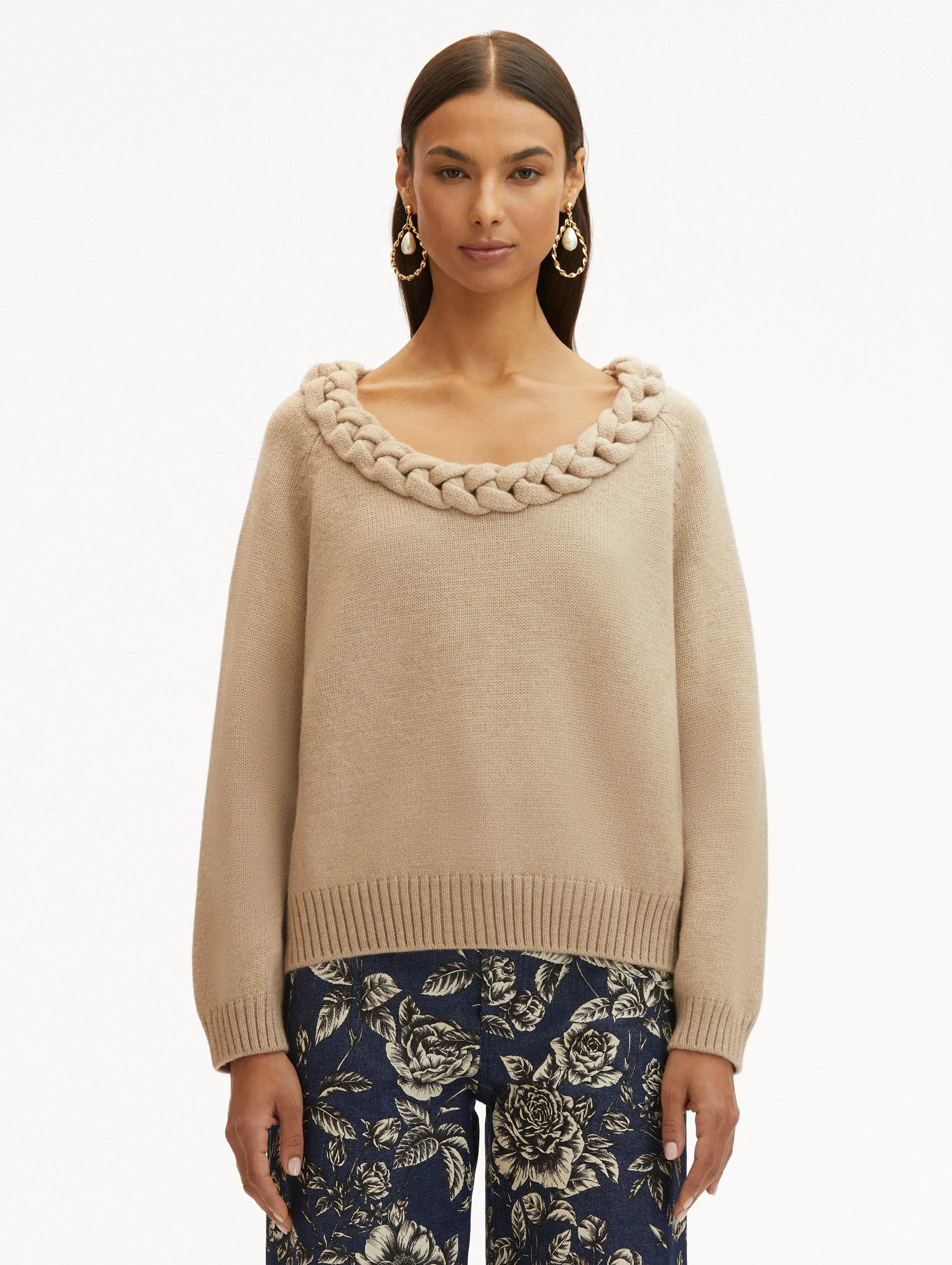 Braided Neckline Pullover