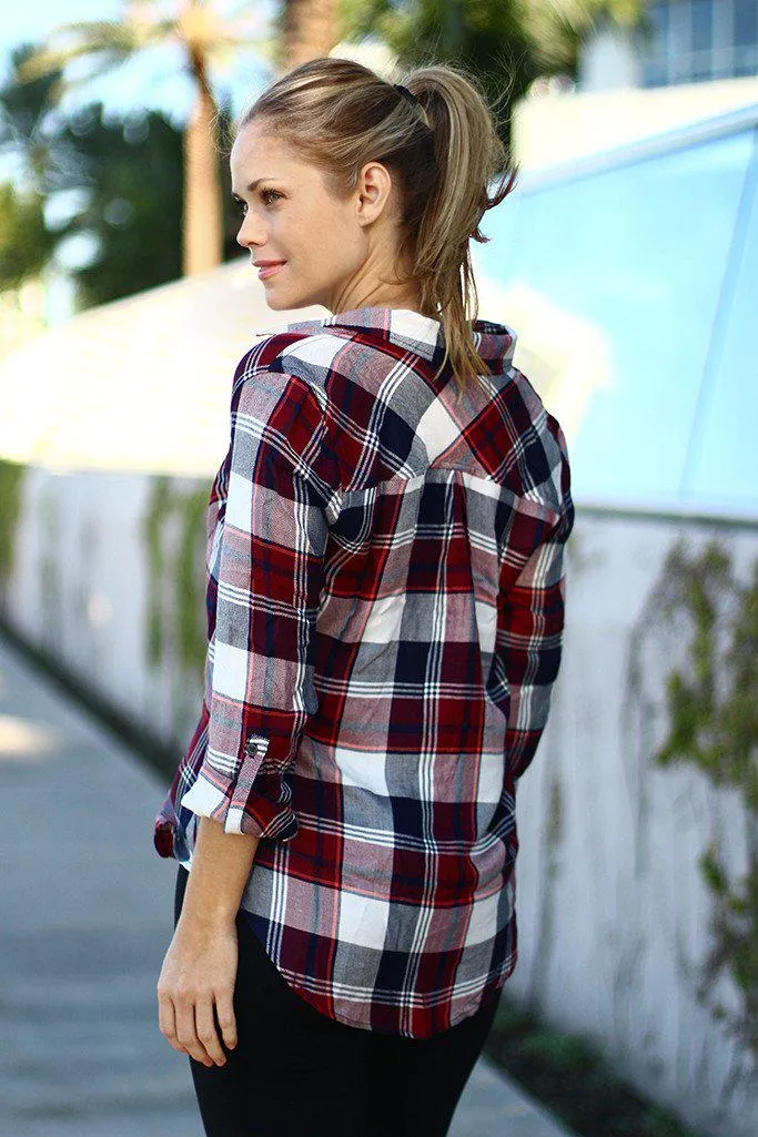Burgundy Plaid Top