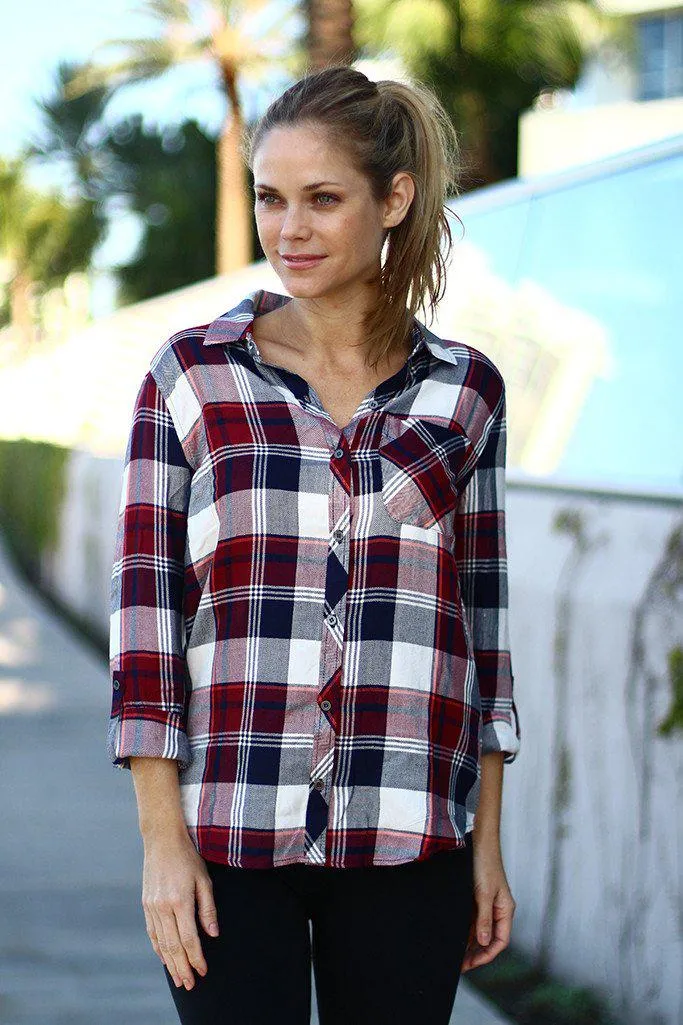 Burgundy Plaid Top