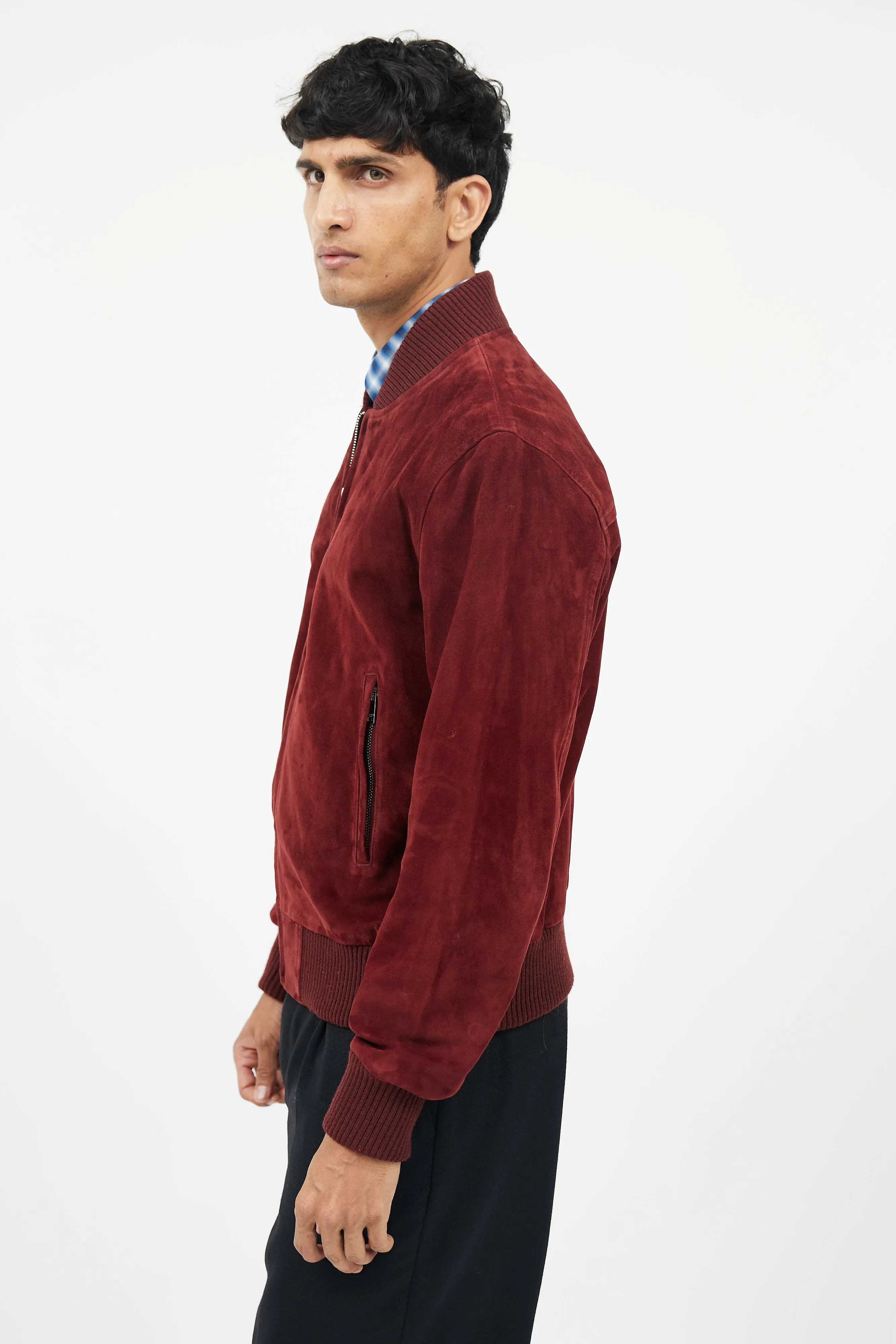 Burgundy Suede Bomber Jacket