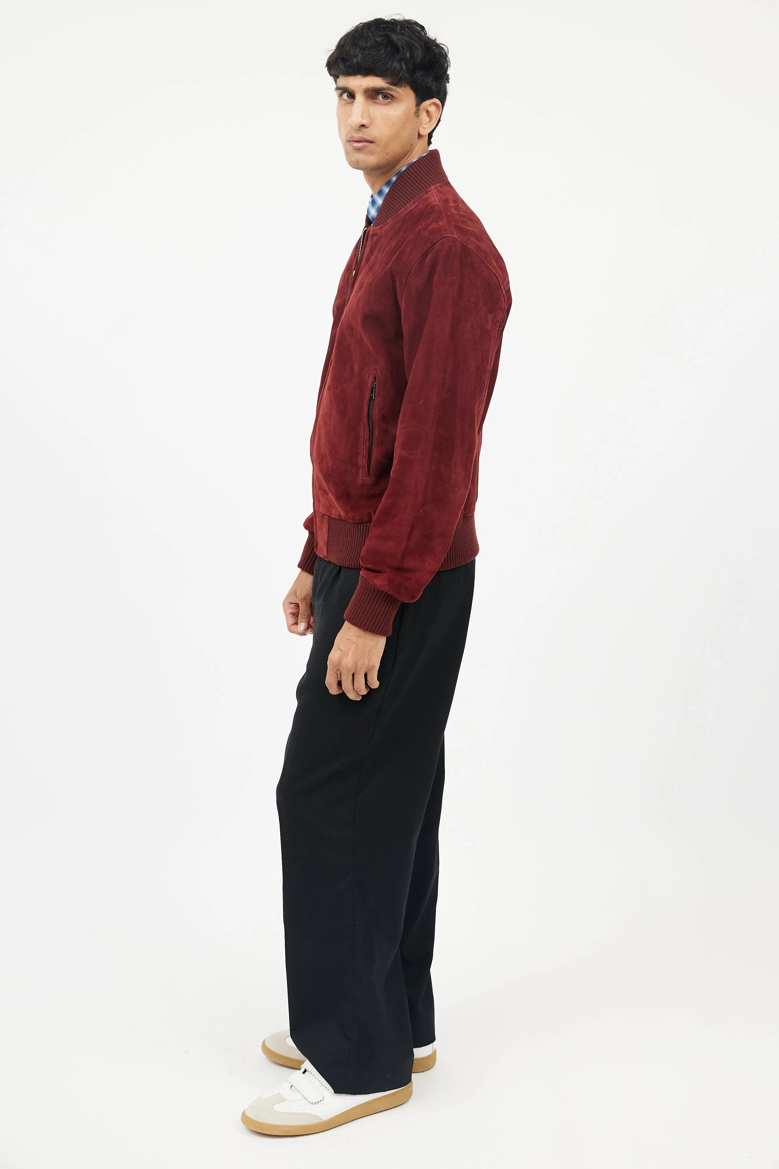 Burgundy Suede Bomber Jacket