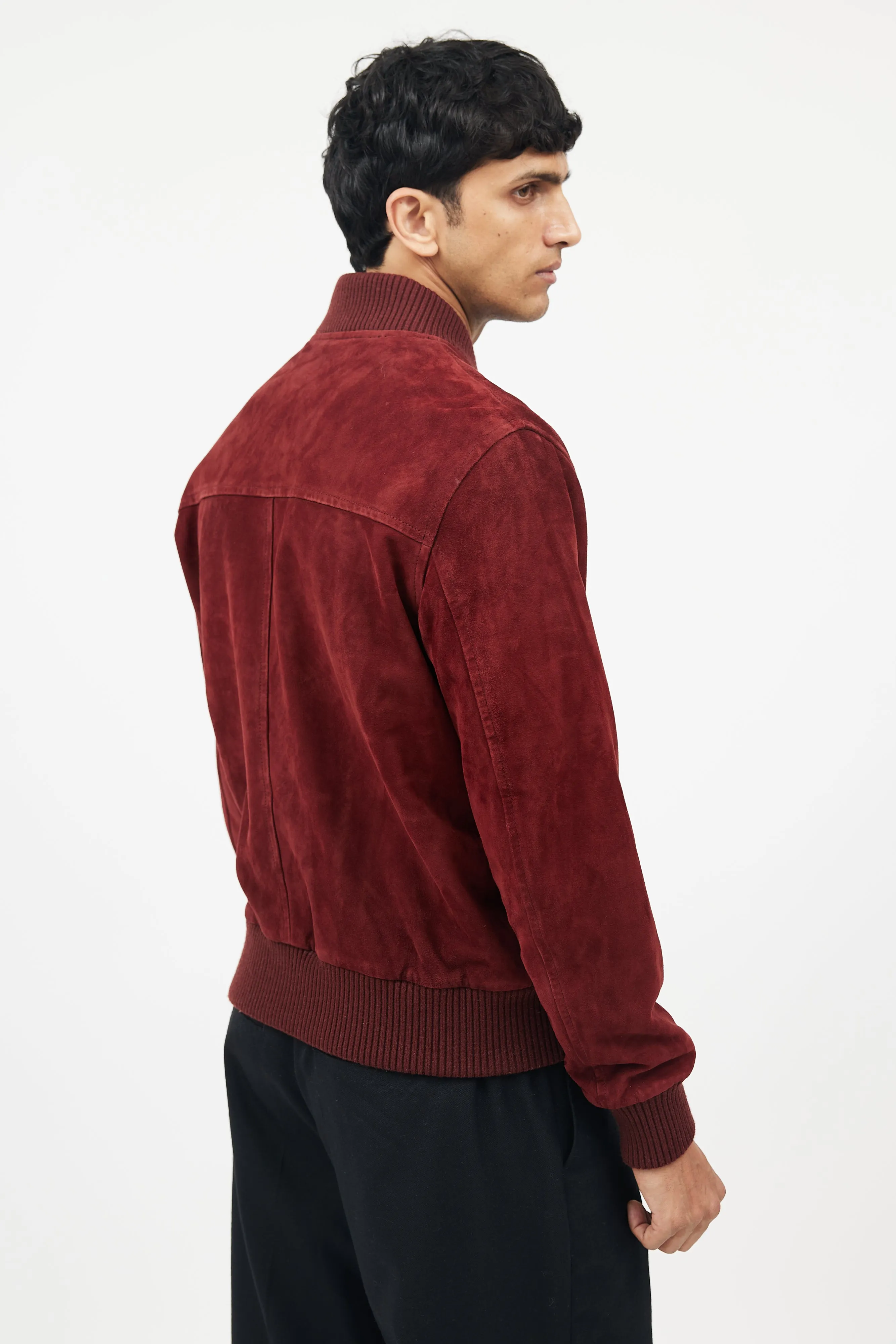 Burgundy Suede Bomber Jacket