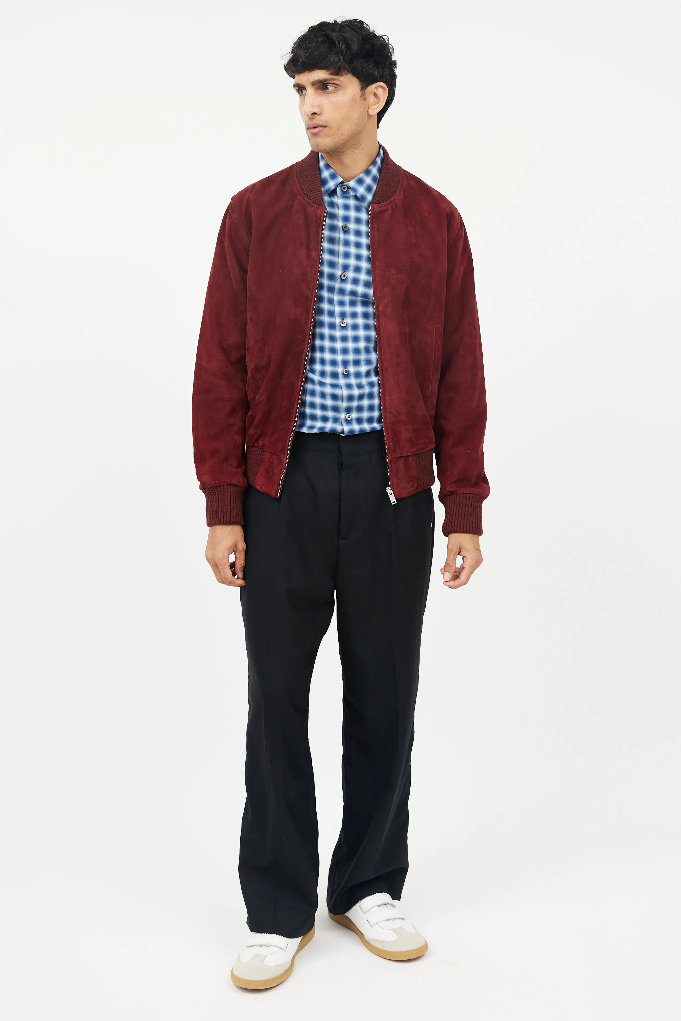 Burgundy Suede Bomber Jacket