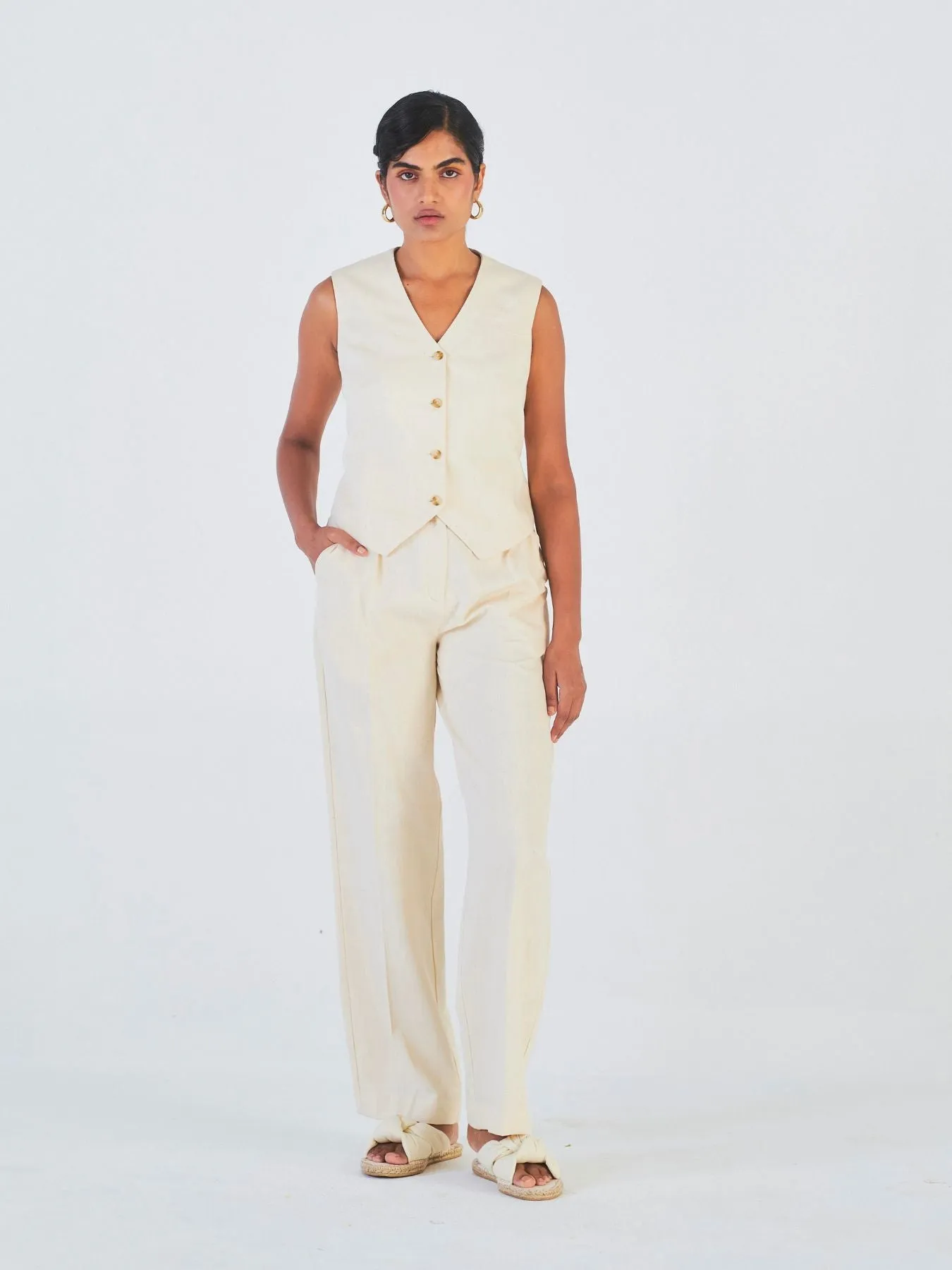 Chameli Denim Co-ord Set, Off-White