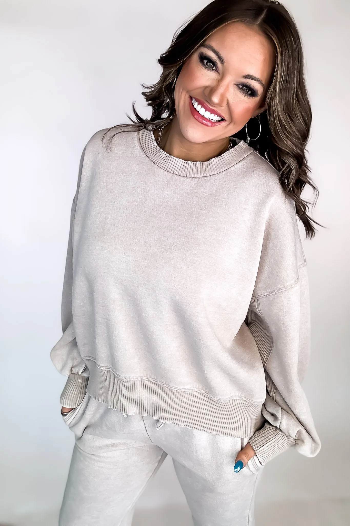 Elite Status Ash Mocha Acid Wash Oversized Pullover