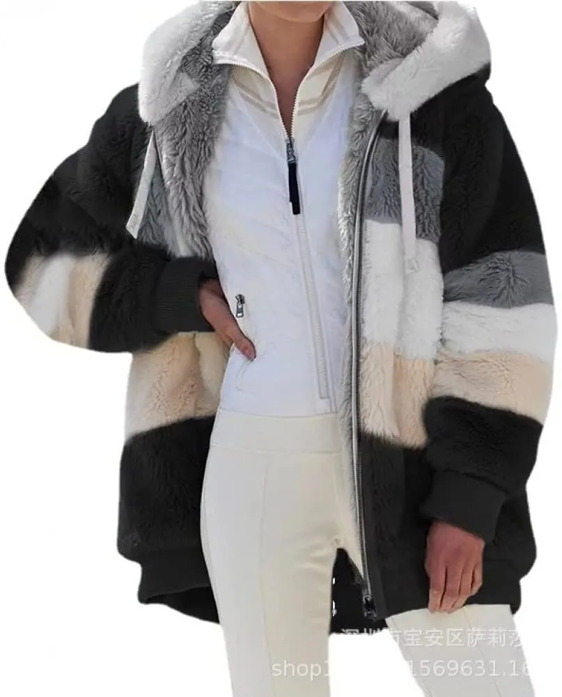 Fast Shipping Women's Warm and Plush Hooded Jacket for Winter