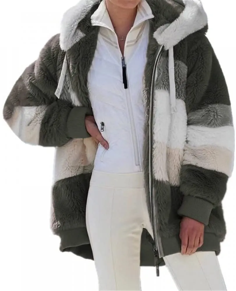 Fast Shipping Women's Warm and Plush Hooded Jacket for Winter