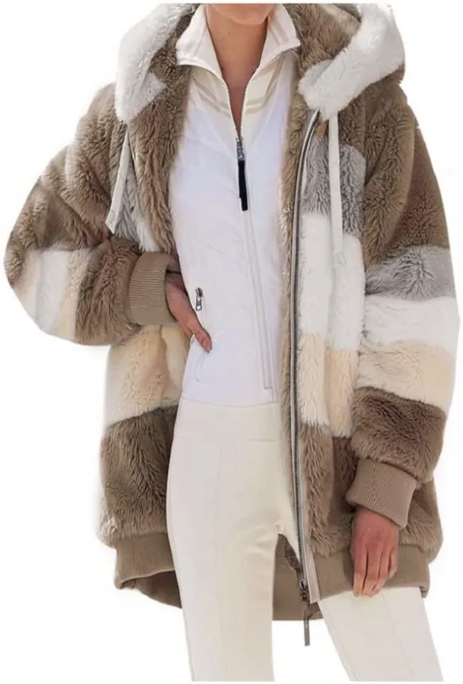 Fast Shipping Women's Warm and Plush Hooded Jacket for Winter