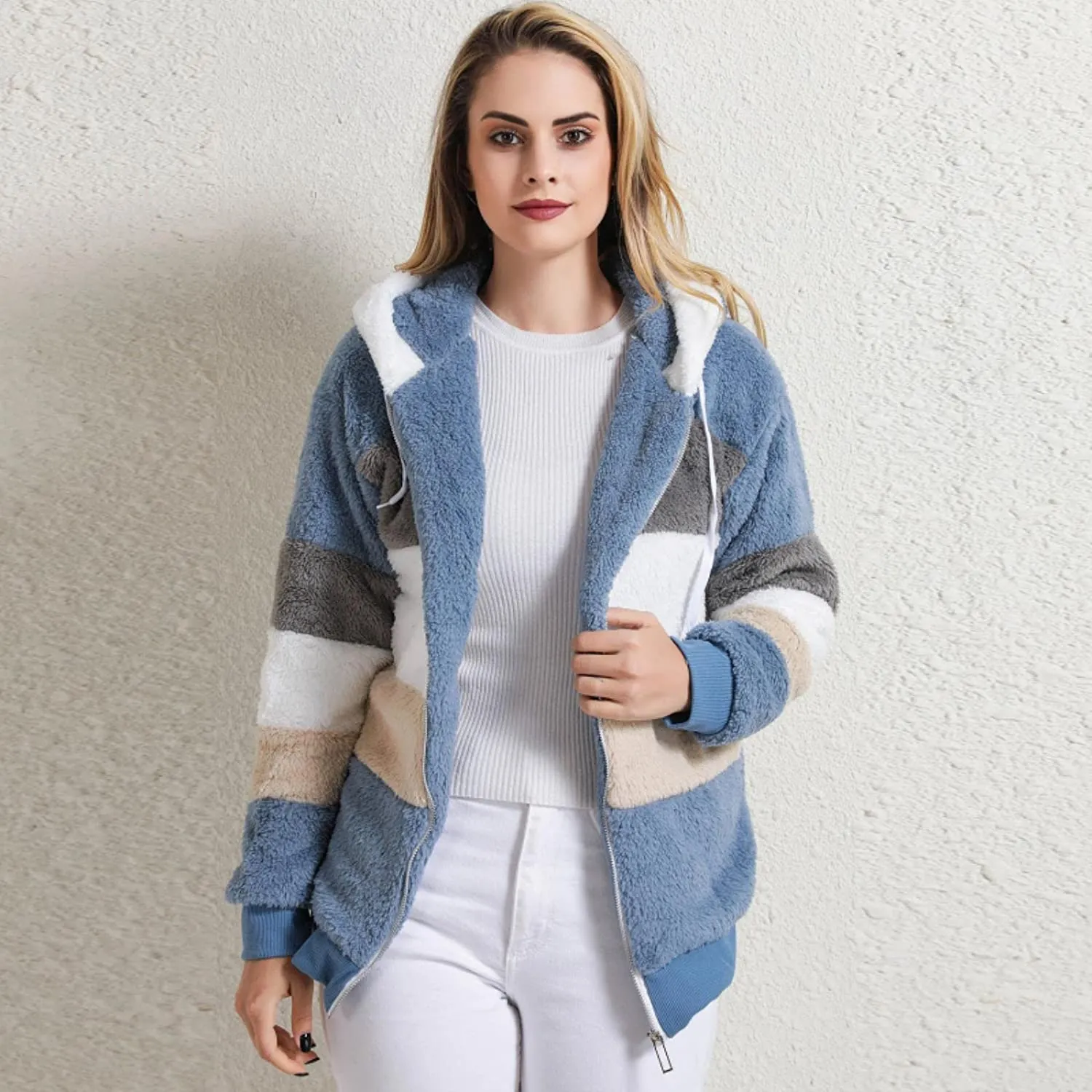 Fast Shipping Women's Warm and Plush Hooded Jacket for Winter