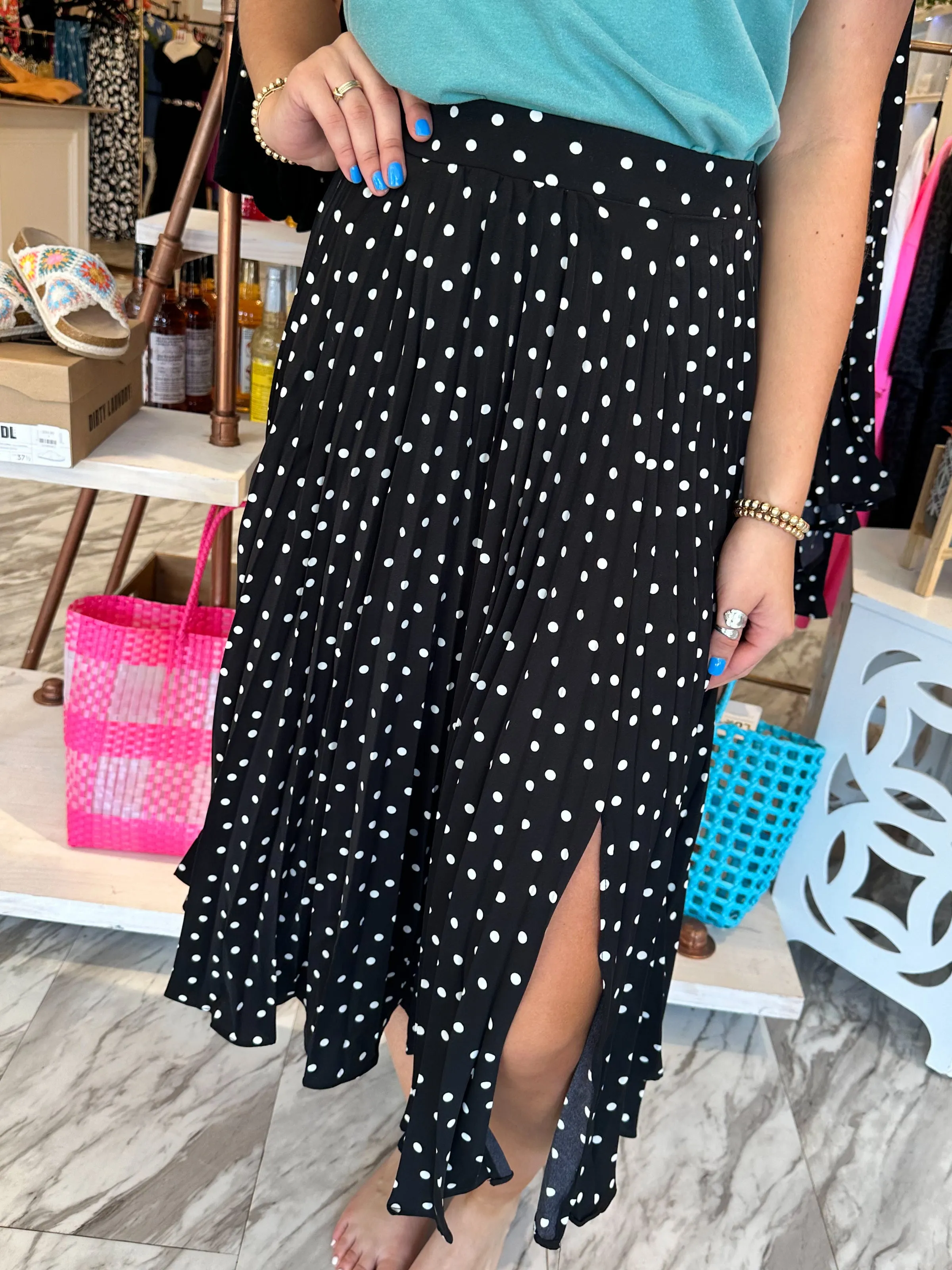 Feeling Posh Black Dot Pleated Skirt