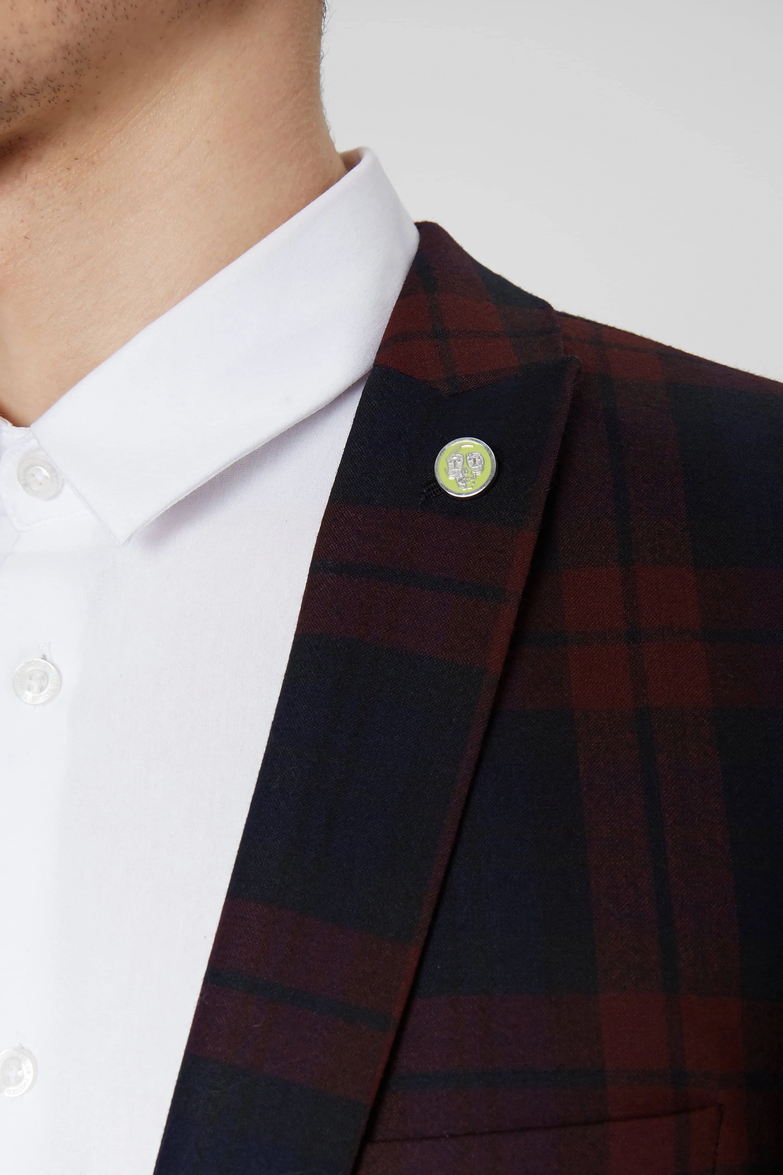 Ginger Skinny Fit Burgundy Tartan Jacket