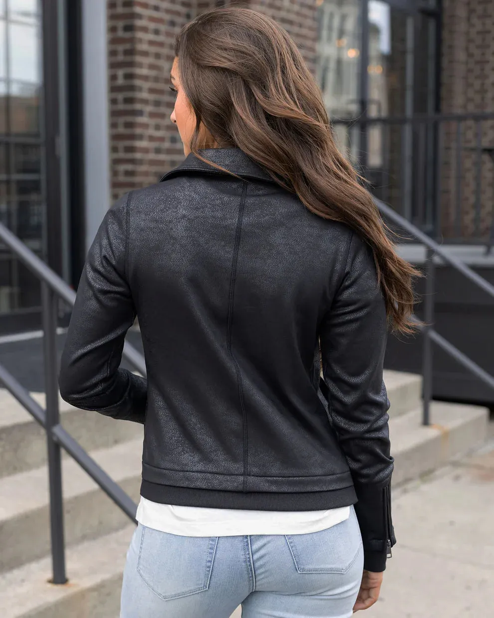 Grace & Lace Move Free Leather Like Moto Jacket - Black